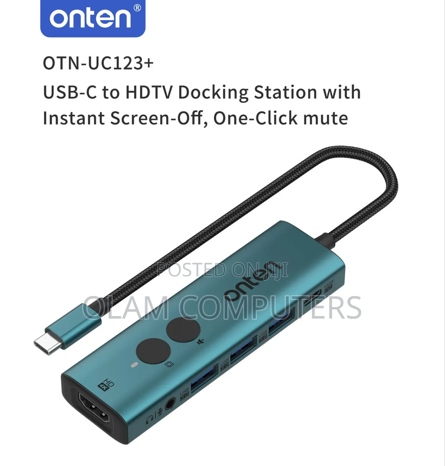 Onten Usb-C to HDTV Adapter With 3-Port Hub Otn-Uc123