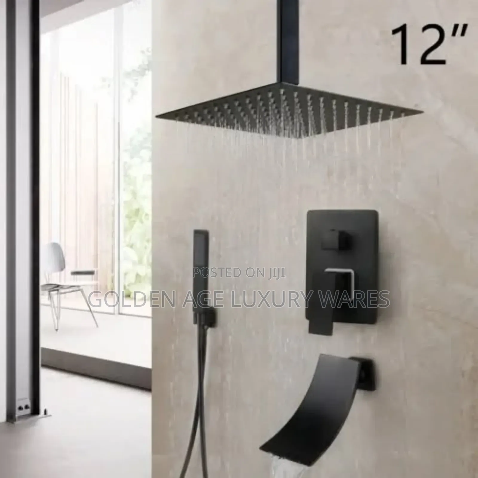Black 5 Ways Conduit Shower With Waterfall Tap