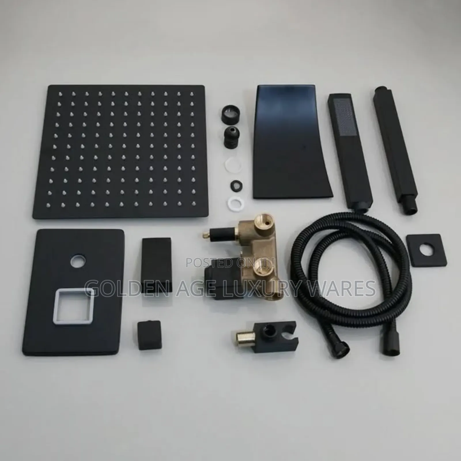 Black 5 Ways Conduit Shower With Waterfall Tap