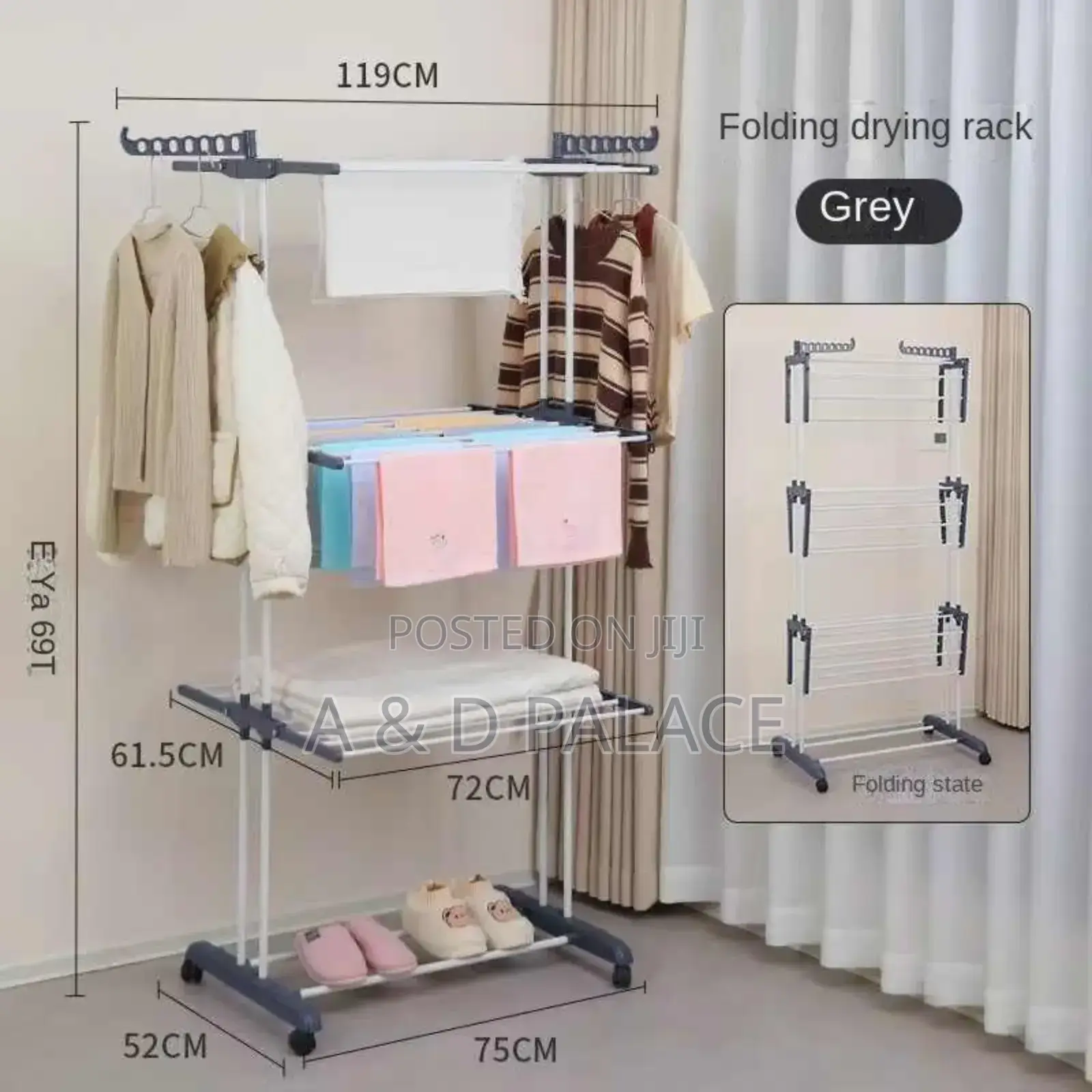 4-Tier Heavy Duty Foldable Hanger With 3600 Rotating Wheels