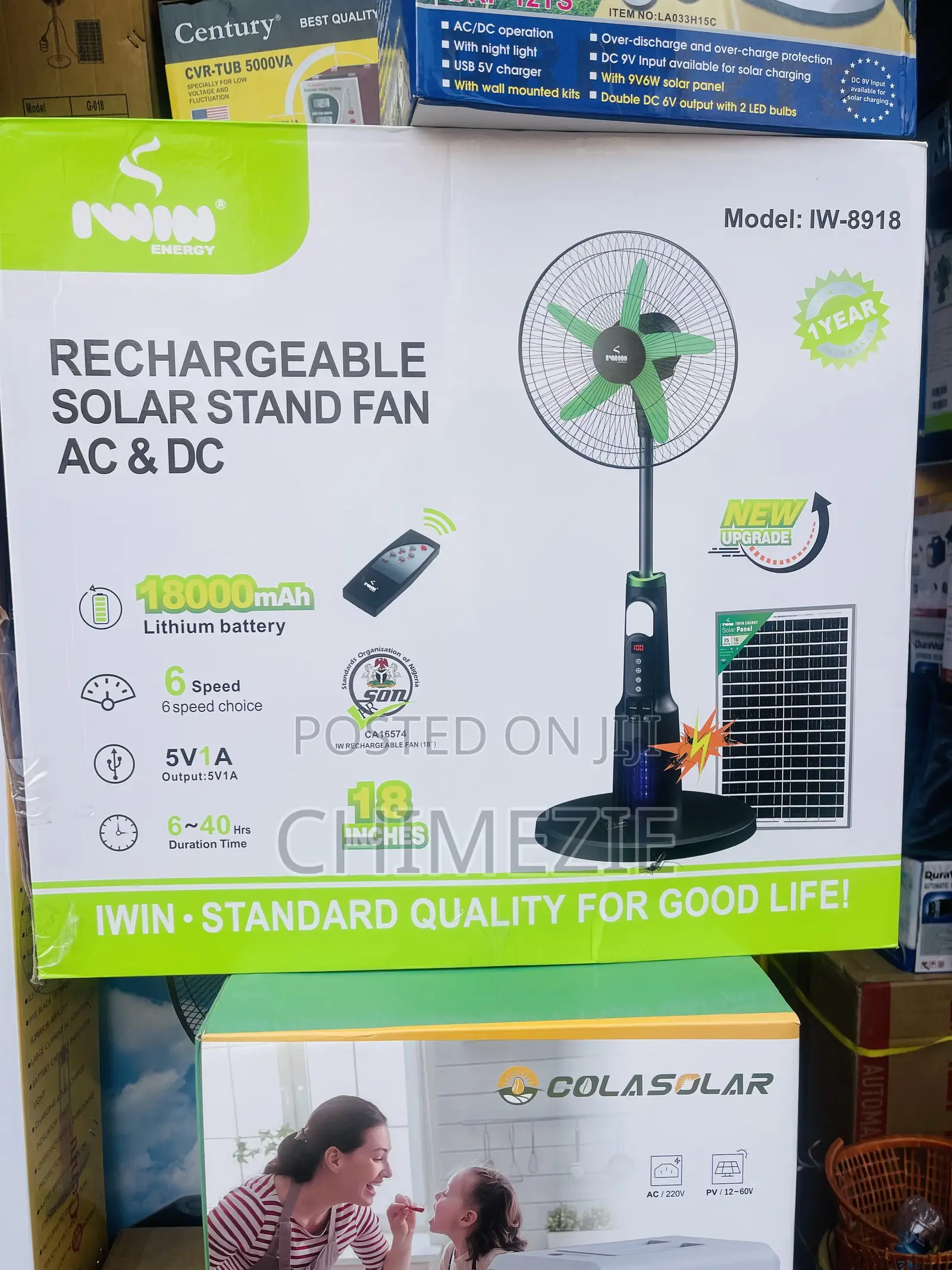 Iwin Energy 18-Inch Rechargeable Fan With Mosquito Repellent Light