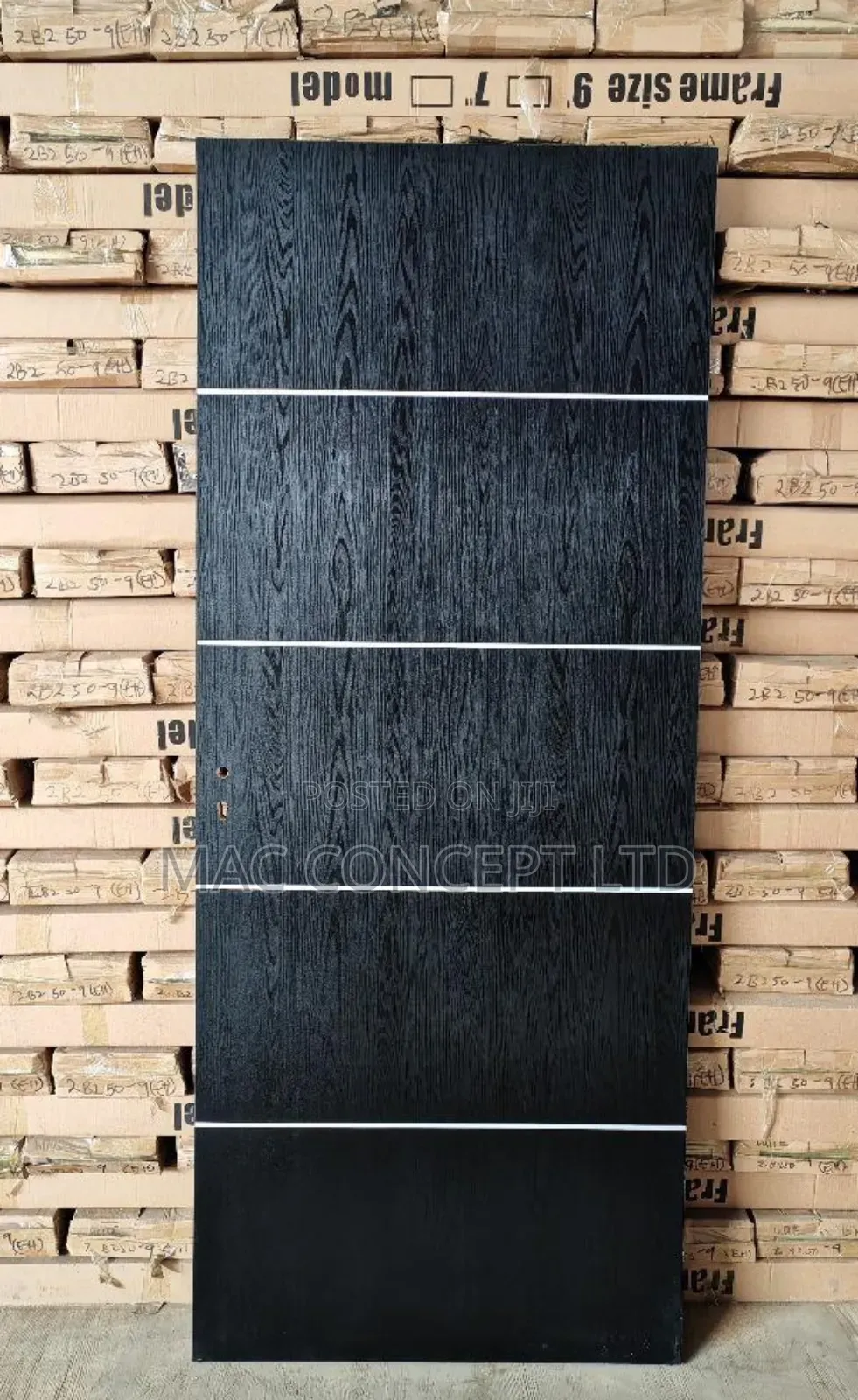 Brown With White Line Design Wooden Door