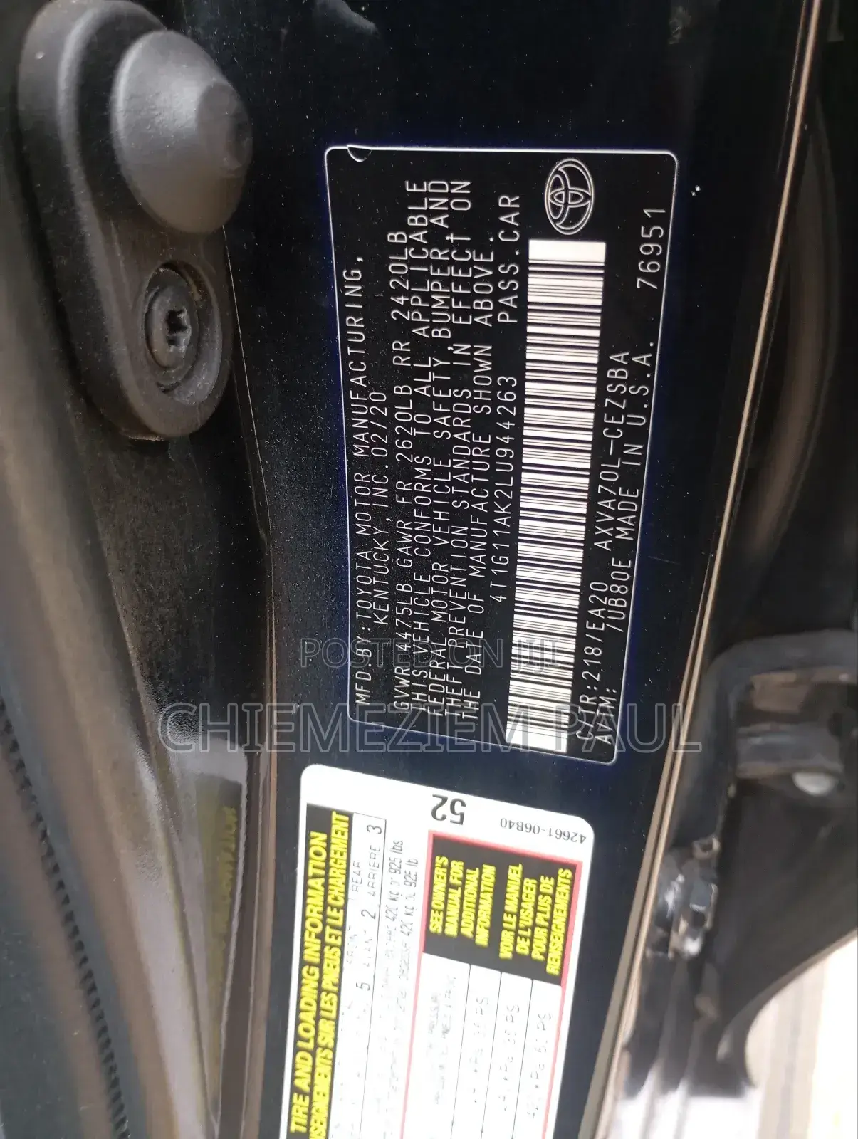 Toyota Camry SE FWD 2020 Black