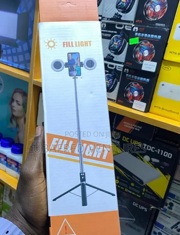 Wireless Selfie Stick Tripod Double Lamp Dimmable Ring