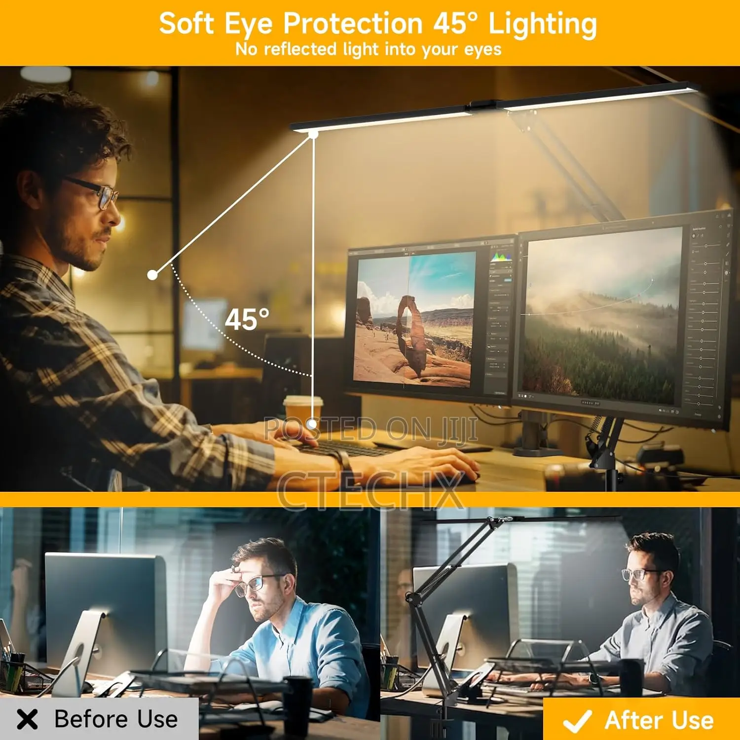 Double Head Desk Light With Remote Control Eye Protection 2400 Lm 24w
