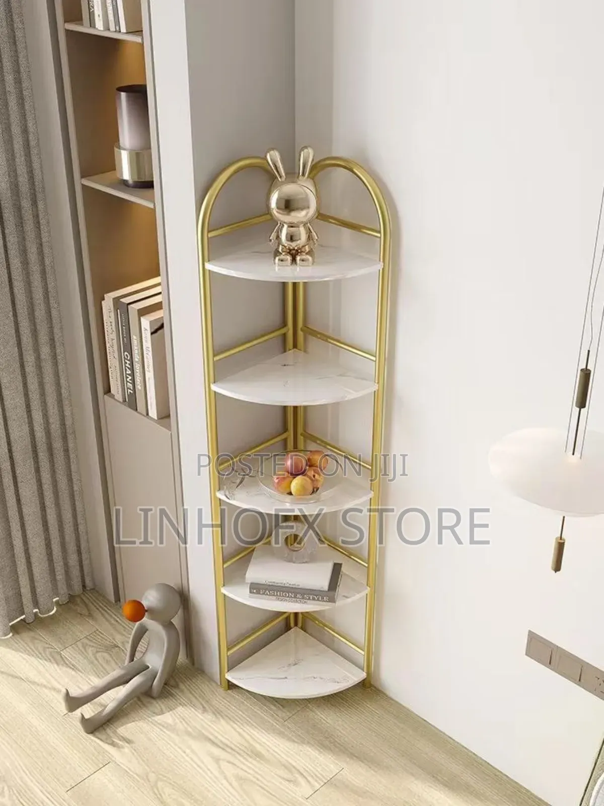 65 Layer Open Conner Shelf With Gold Iron Frame