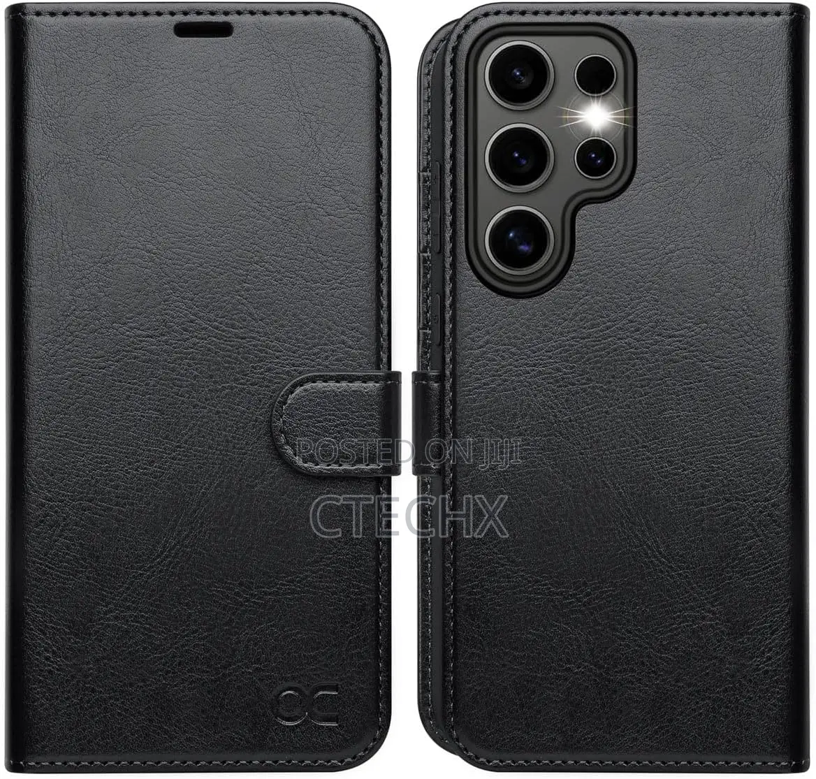 Galaxy S25 Ultra Case Leather Wallet, Magnetic Flip Folio Cover Black