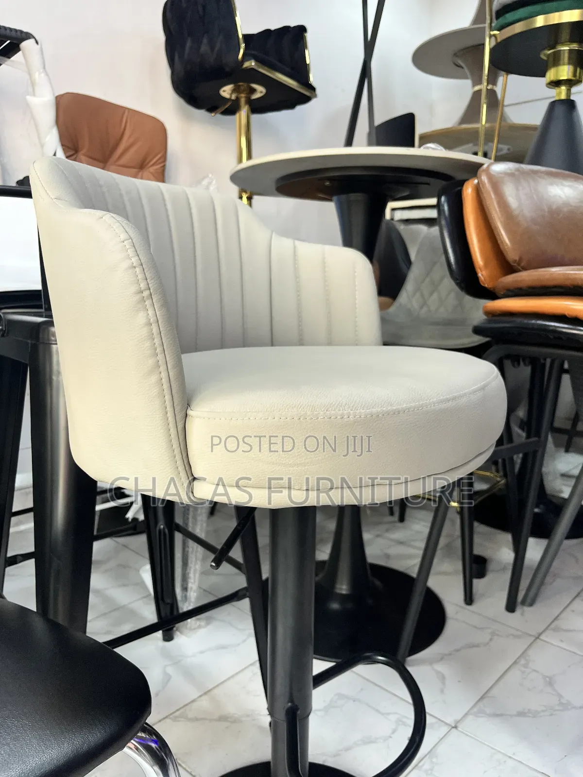 Luxury Leather Bar Stools - Swivel 4-Leg Kitchen Island Chairs