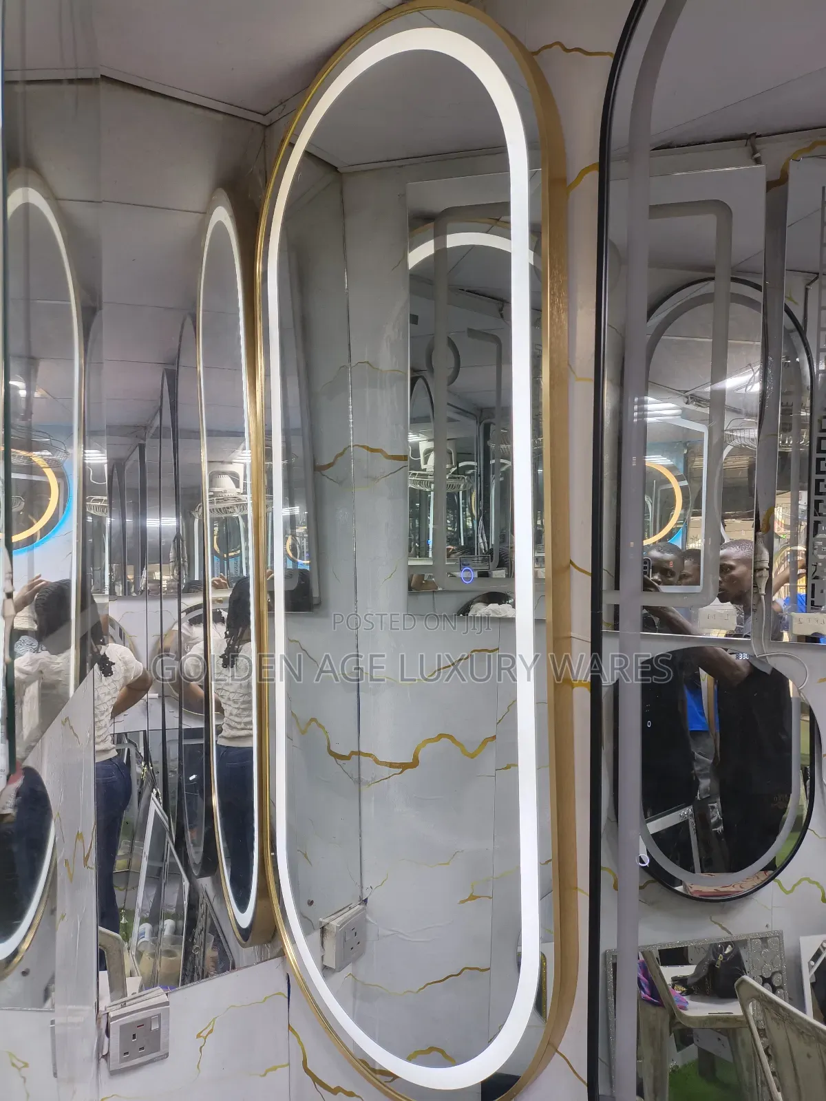 60x150 Oval Shaped Mirror With Gold Frame