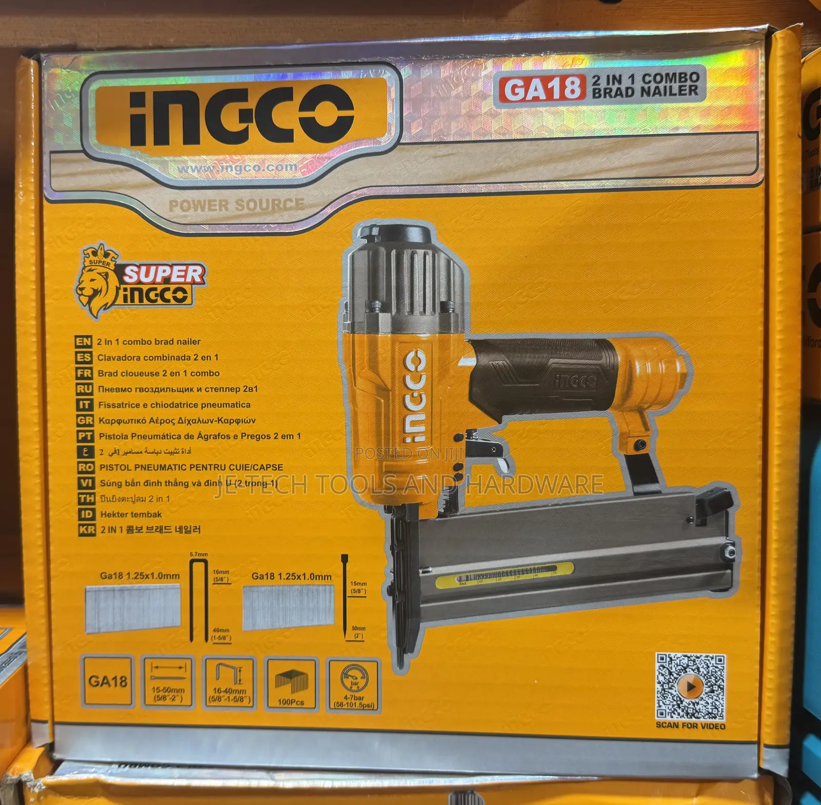 Ingco 2-in-1 Combo Air Brad Nailer And Stapler