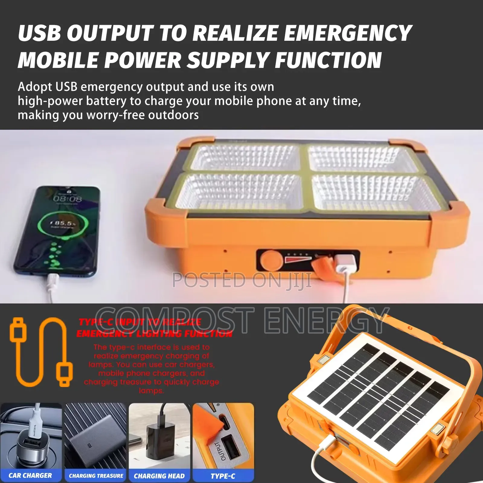 100w Solar Flood Portable Rechargeable Multi-Fun 5000mah/ Power Bank