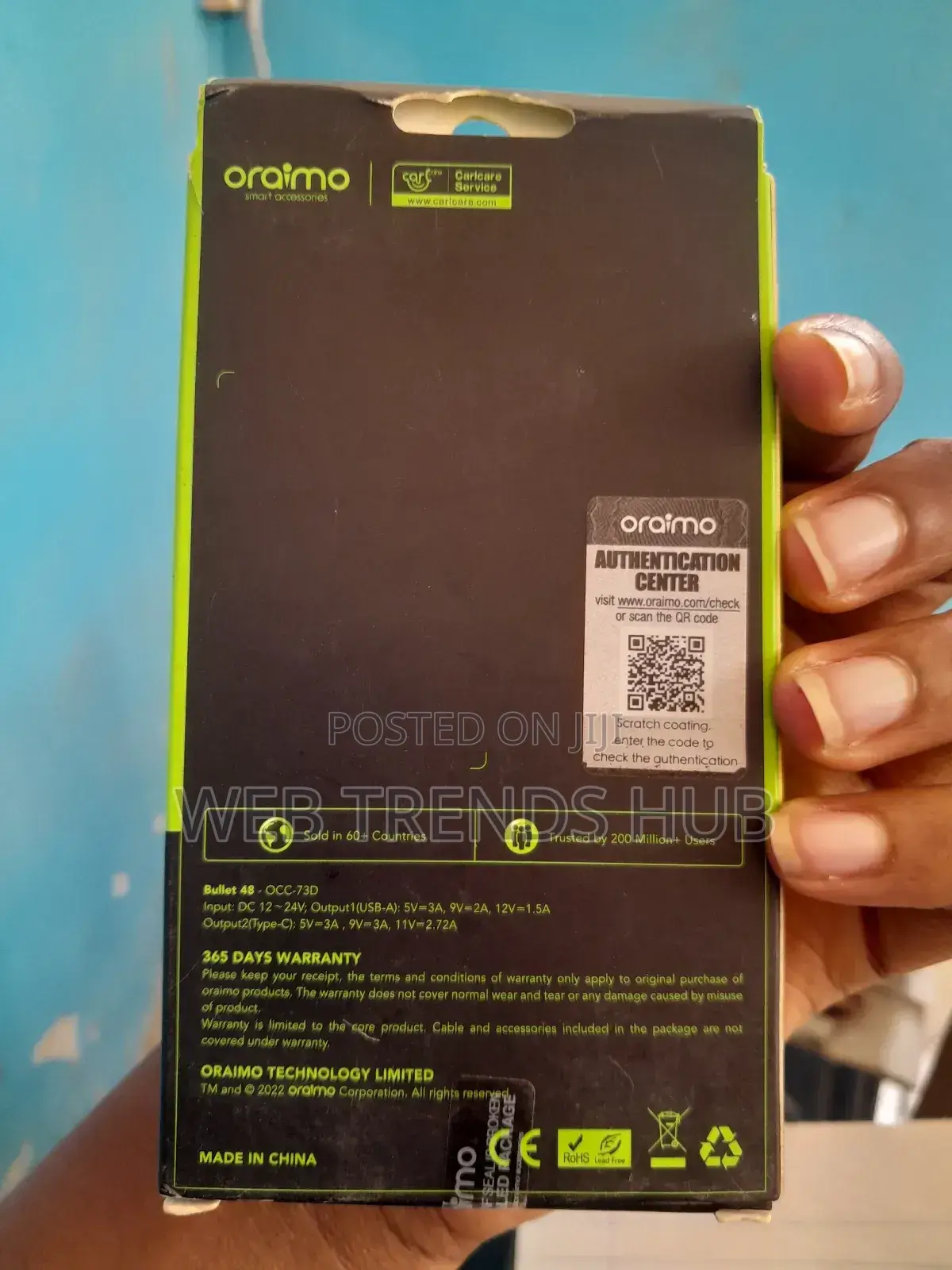 Brand New Oraimo Bullet 48 Car Charger - 48w Dual Output