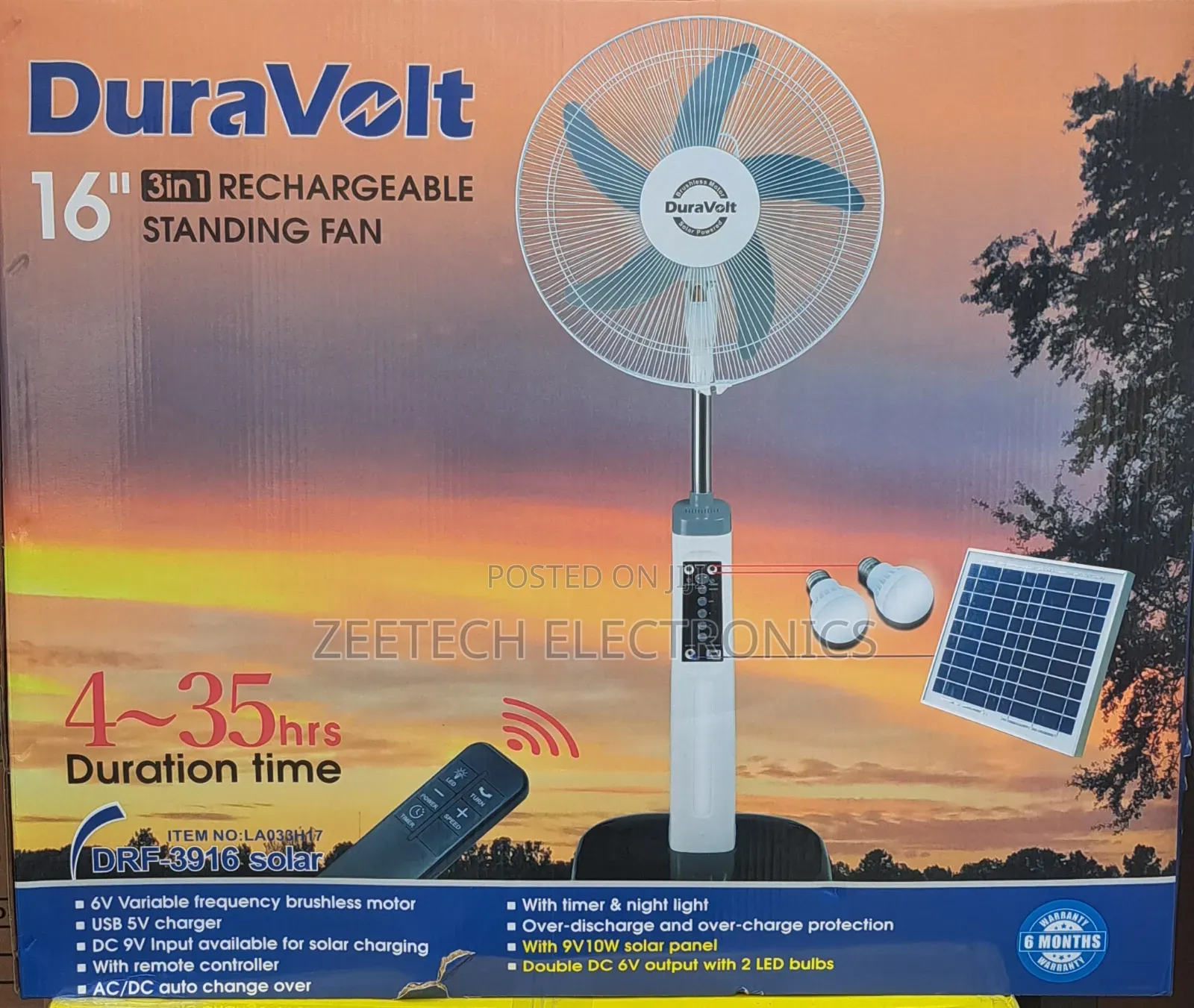Duravolt 16inch Rechargeable Standing Fan