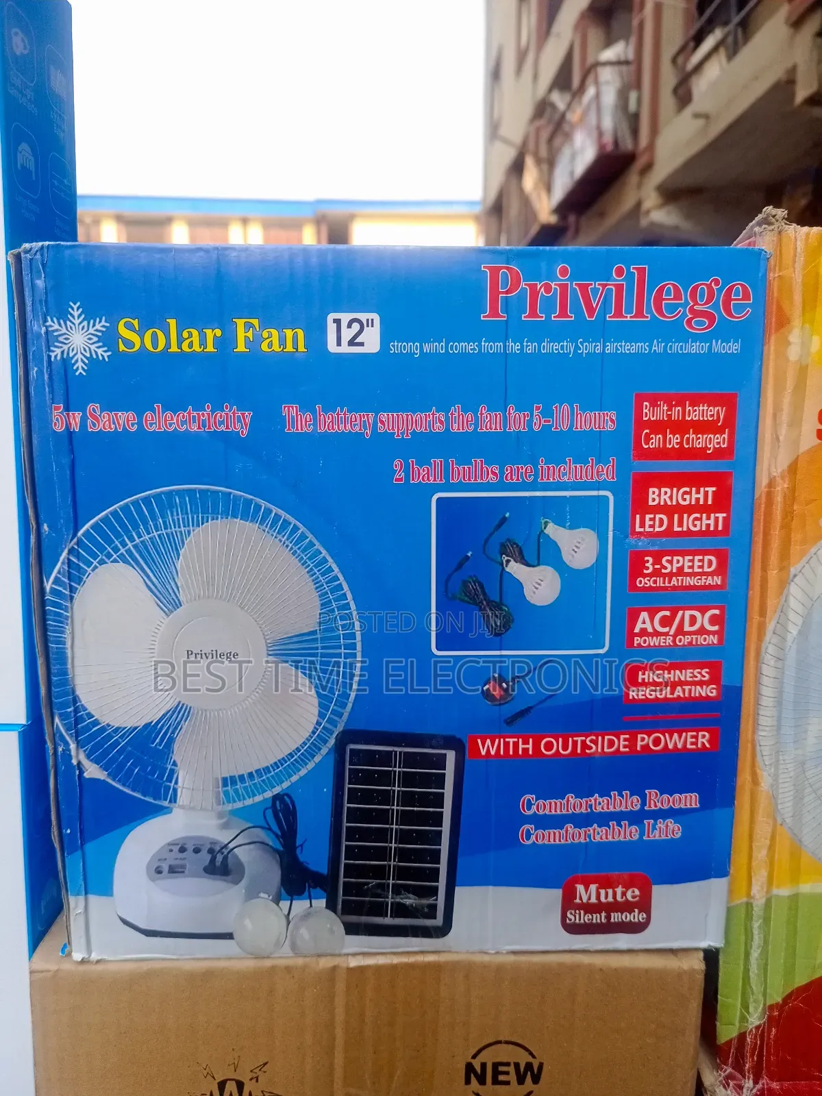12" Privilege Solar Rechargeable Table Fan