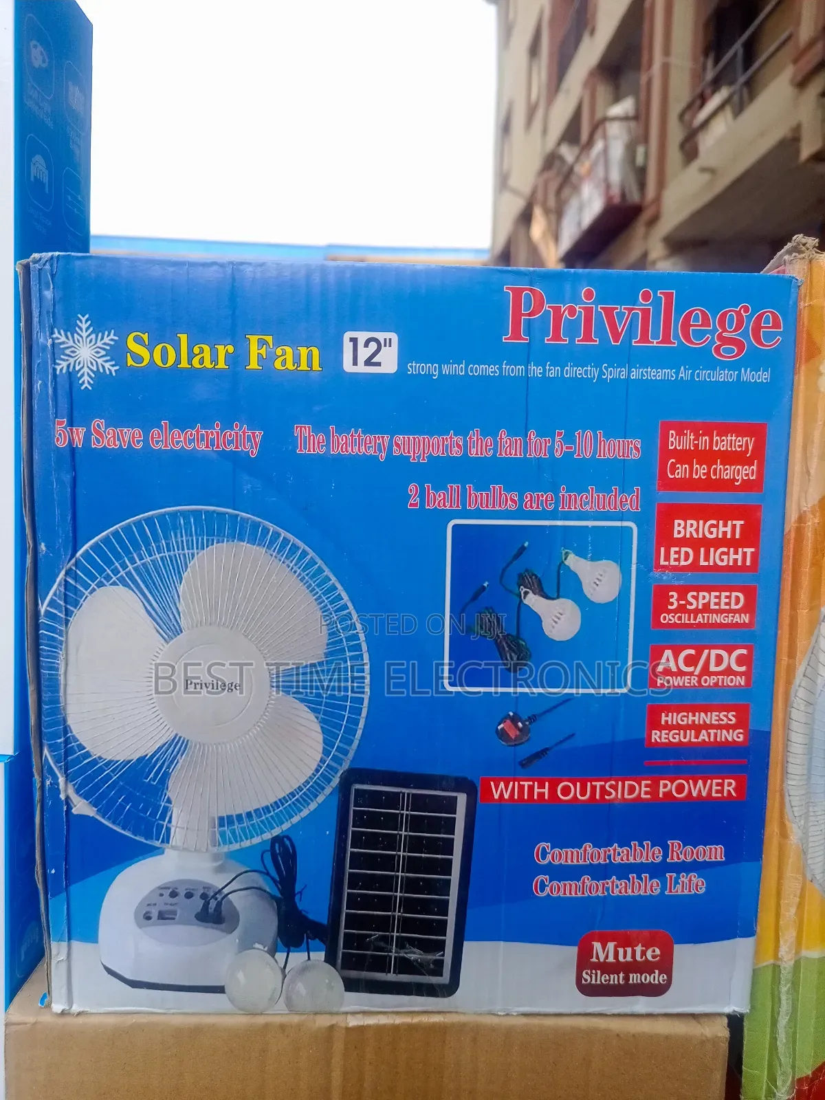 12" Privilege Solar Rechargeable Table Fan