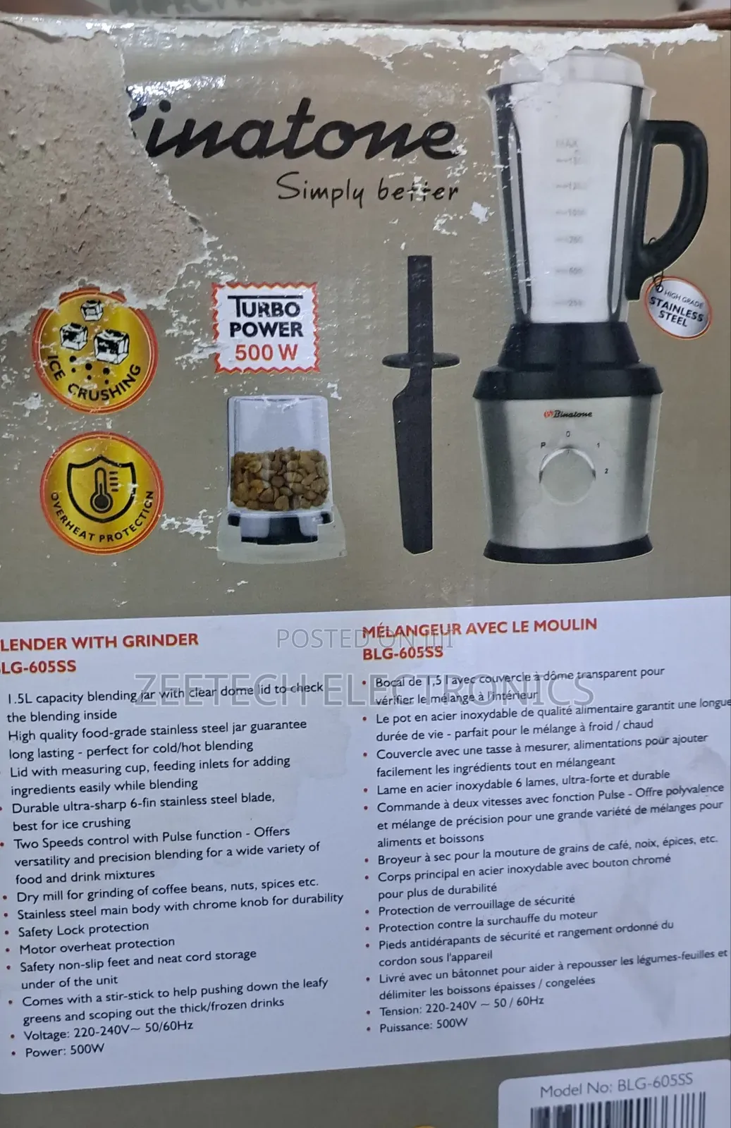 Binatone BLG-605ss Stainless Steel Blender With Grinder.