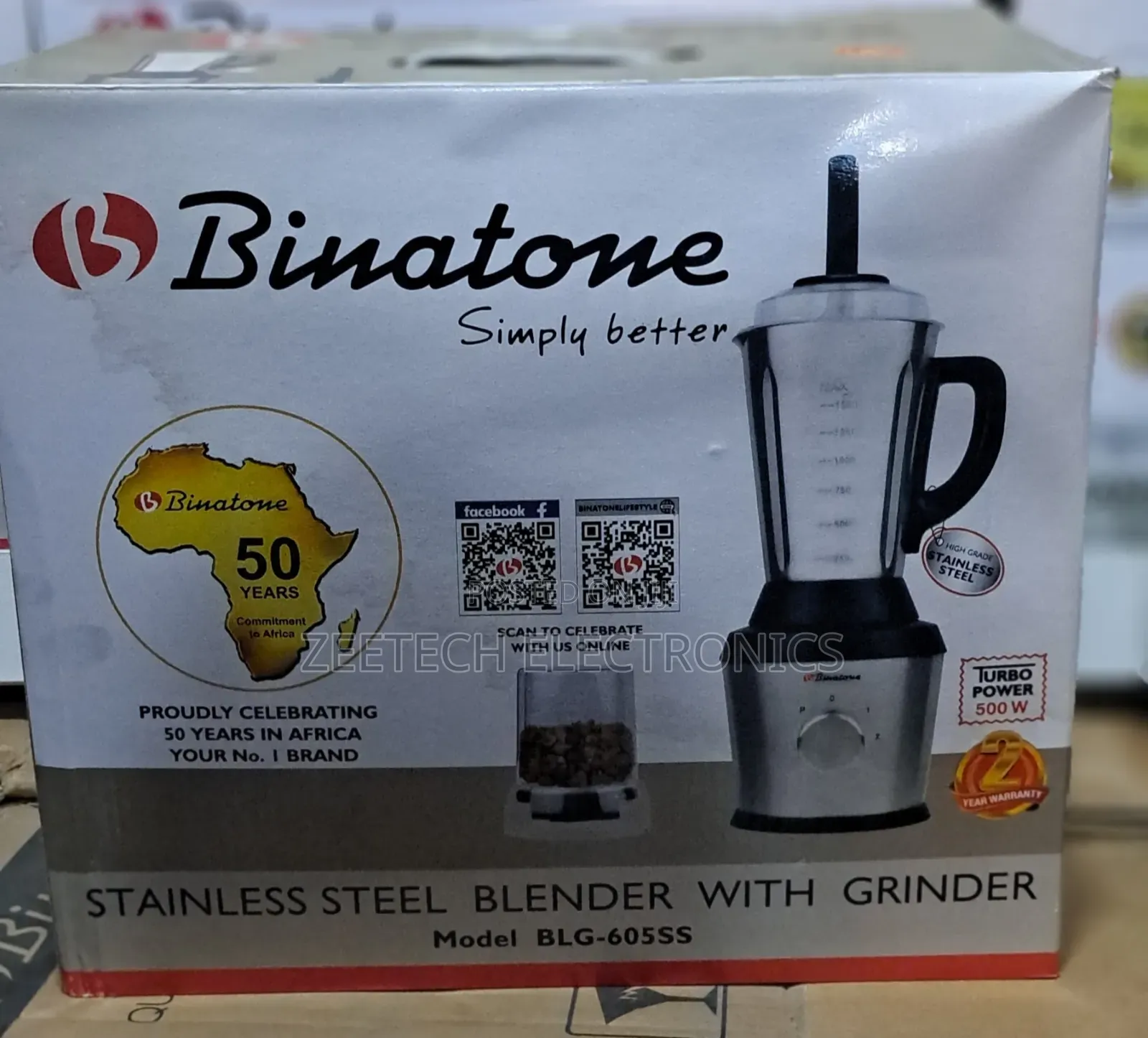 Binatone BLG-605ss Stainless Steel Blender With Grinder.