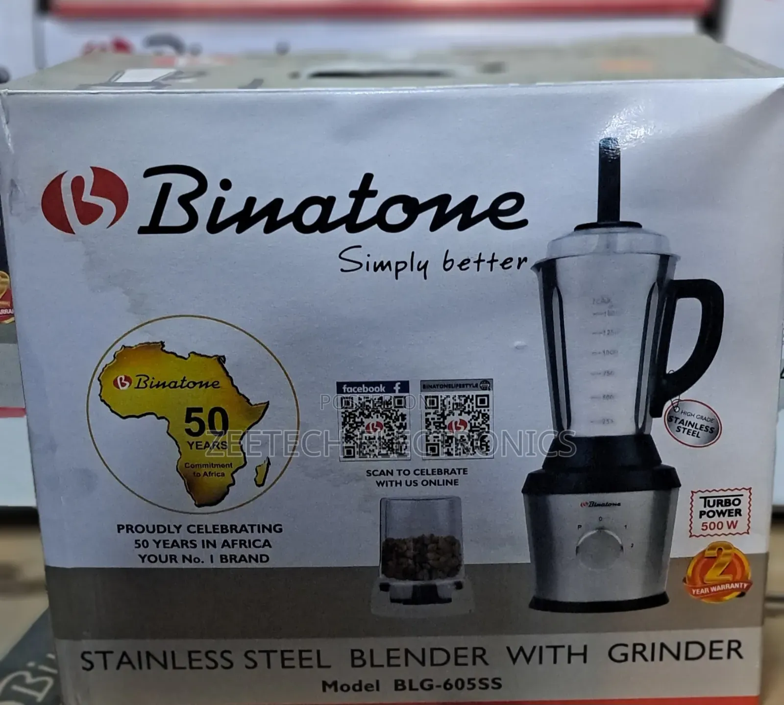 Binatone BLG-605ss Stainless Steel Blender With Grinder.