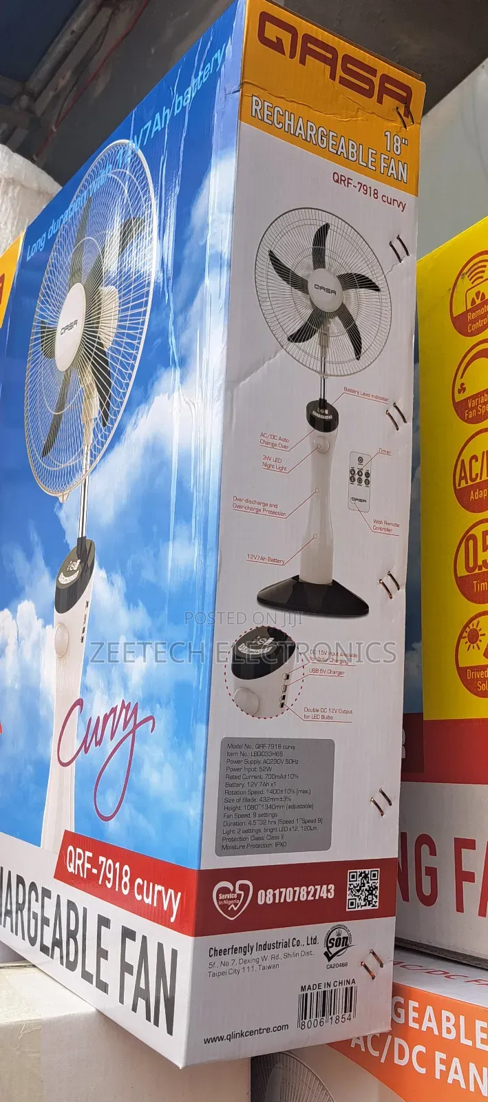 Qasa 18" Curvy Rechargeable Solar Fan