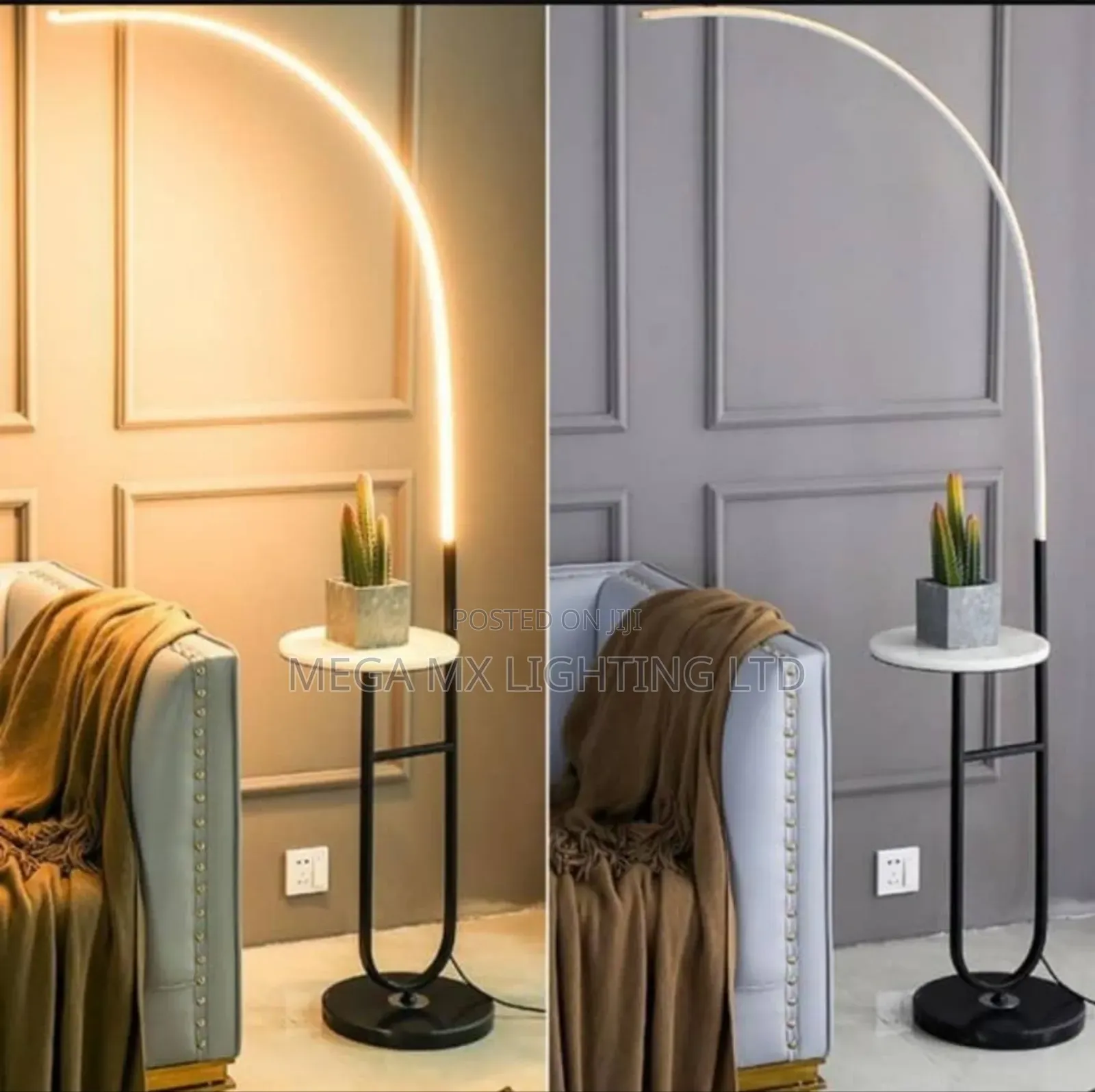 Linear Arc Lamp - Gold Led Floor Lamp With Marble Table