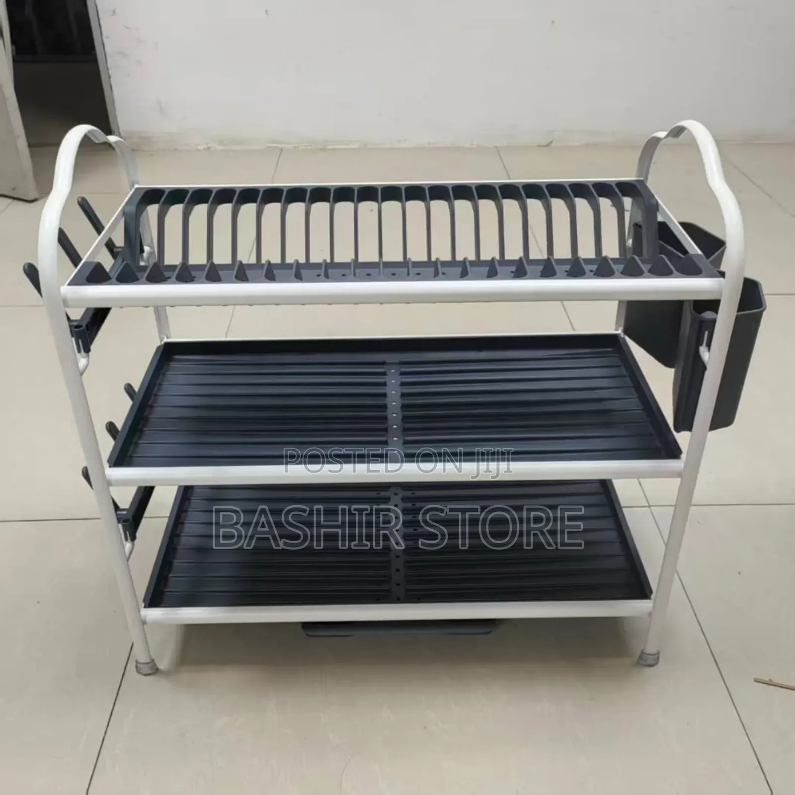 3-Tier Aluminum Dish Drying Rack With Plastic Trays.