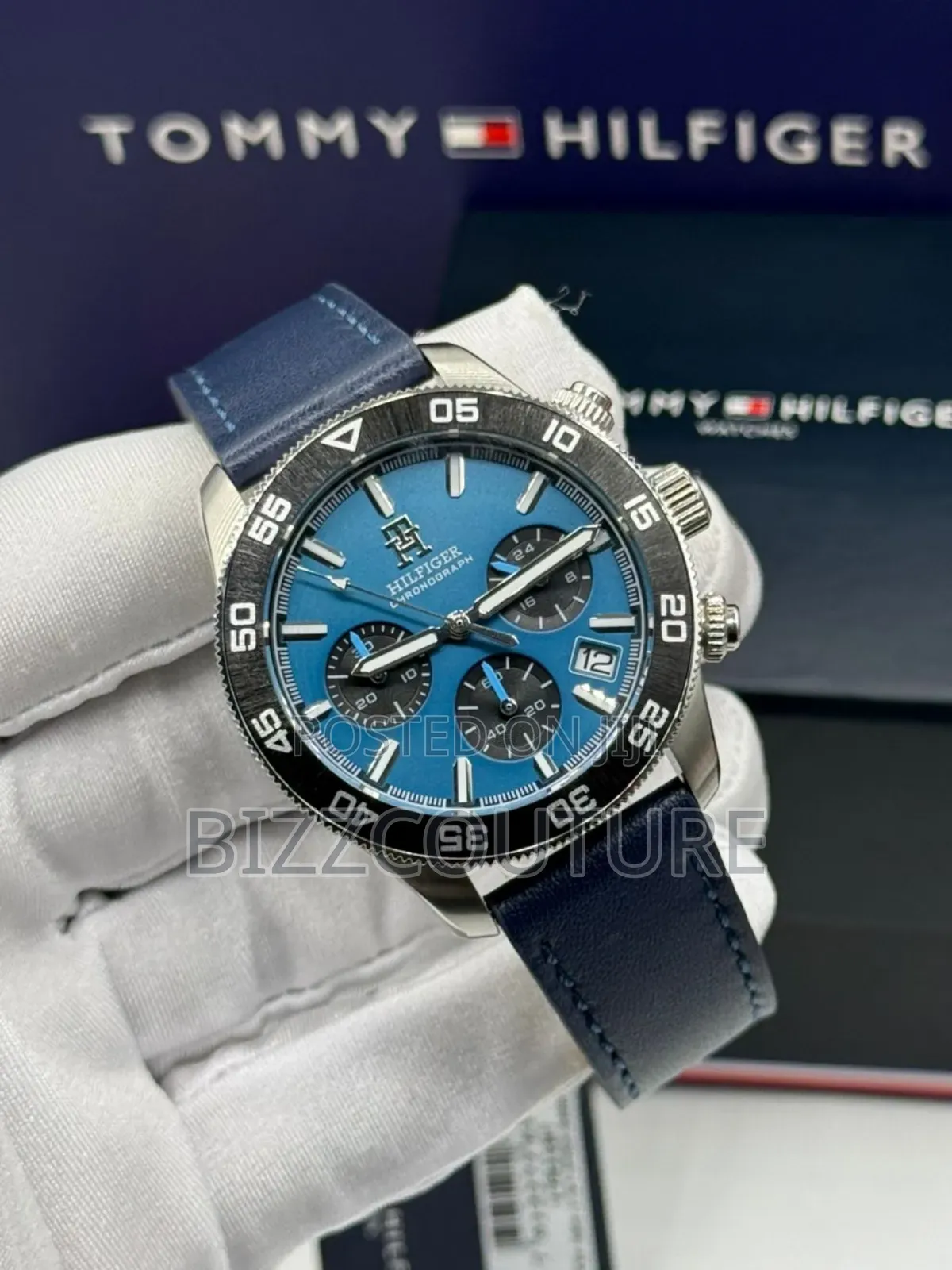 Original Tommy Hilfiger Chronograph Blue Leather Available in Store