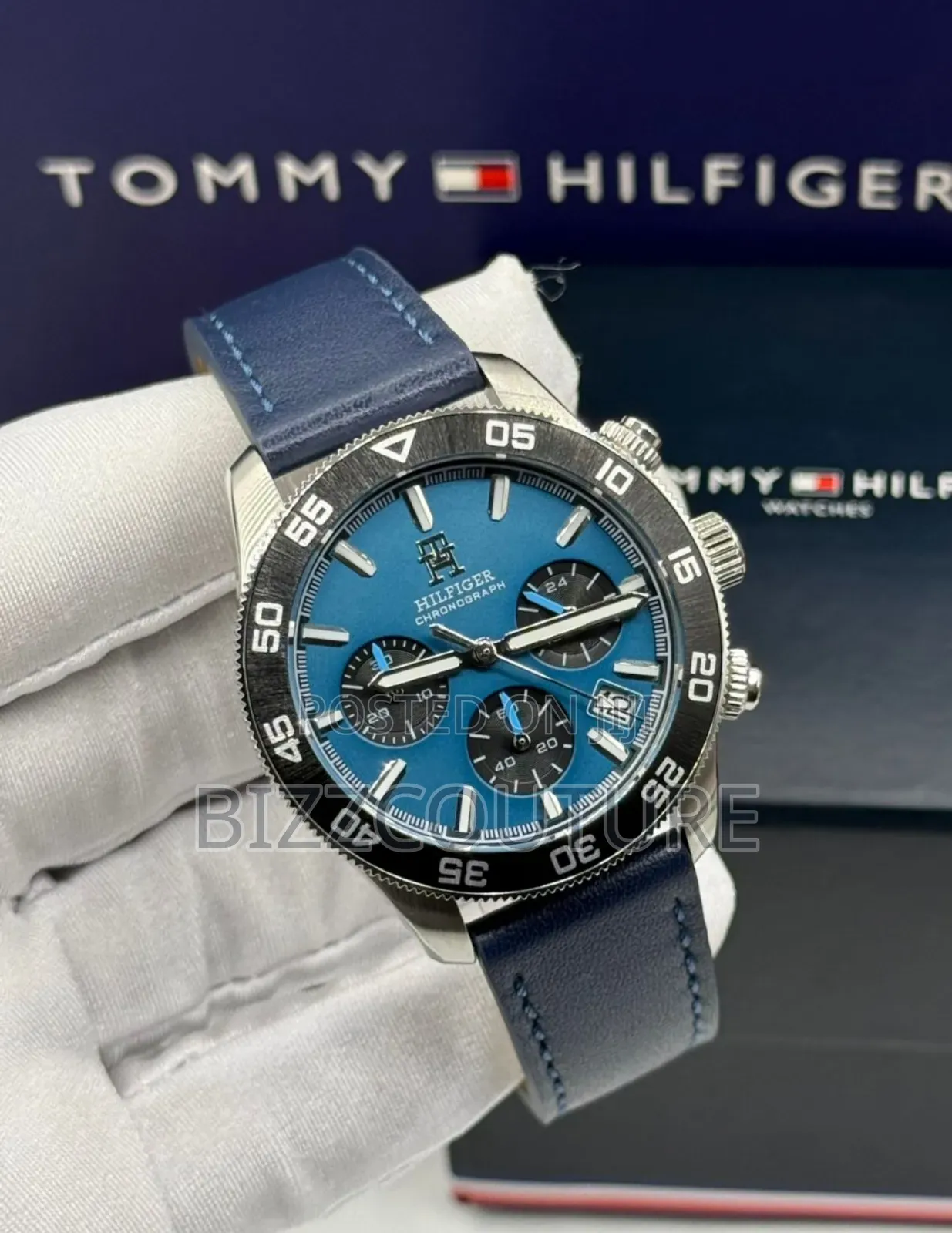 Original Tommy Hilfiger Chronograph Blue Leather Available in Store
