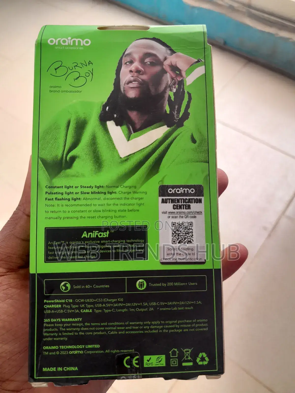 Oraimo 18w Fast Charger + Type-C Cable (Powershield C18) Ocw-U83d+C53