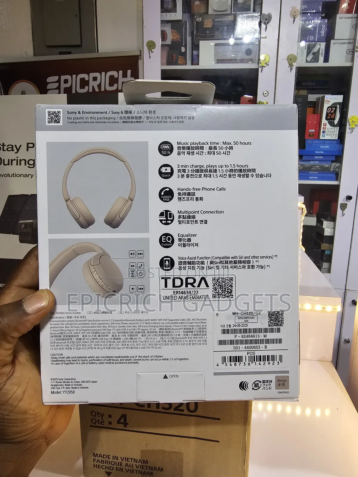 Sony Wh-Ch520 Bluetooth Wireless Headset – 360 Audio, 50h Playtime