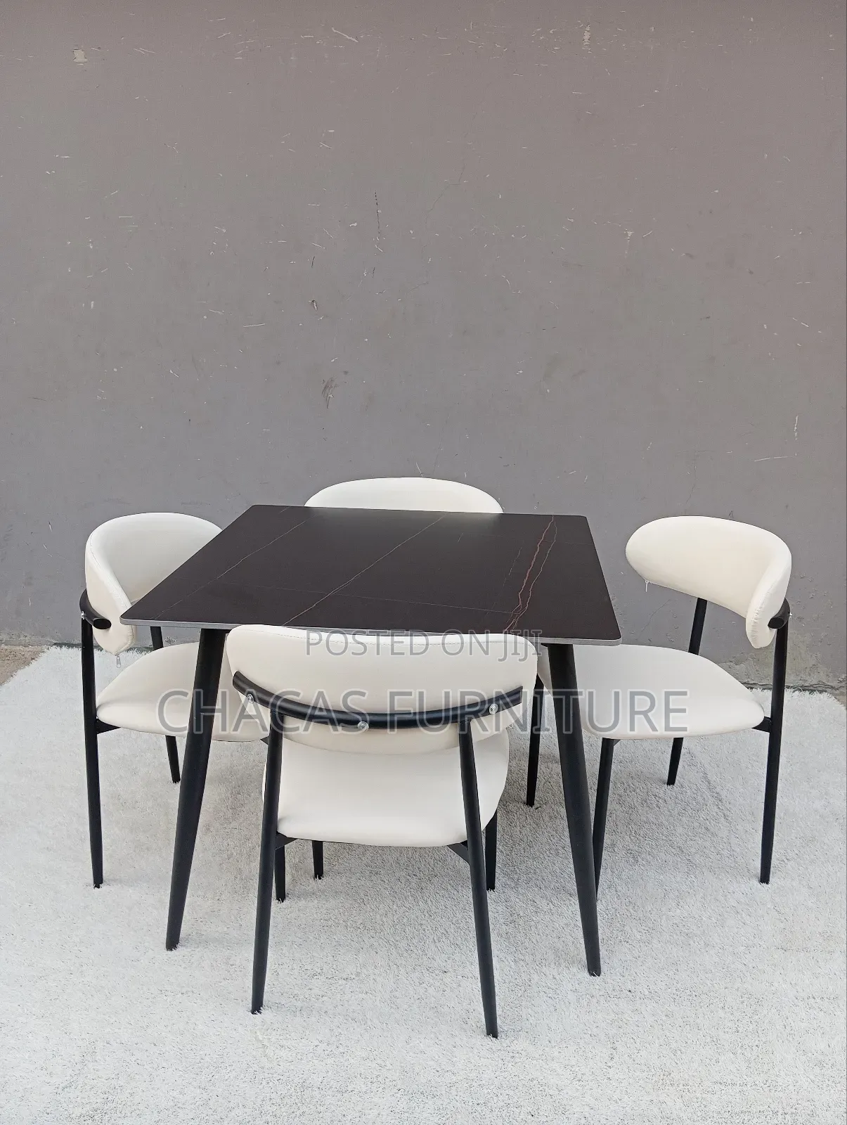 Modern 4-Seater Dining Table Set - Square Table Padded Chairs