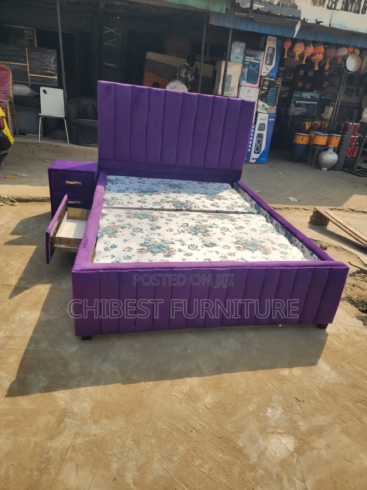 4.5by6 Upholstery Padded Bed Frame With Side Drawers