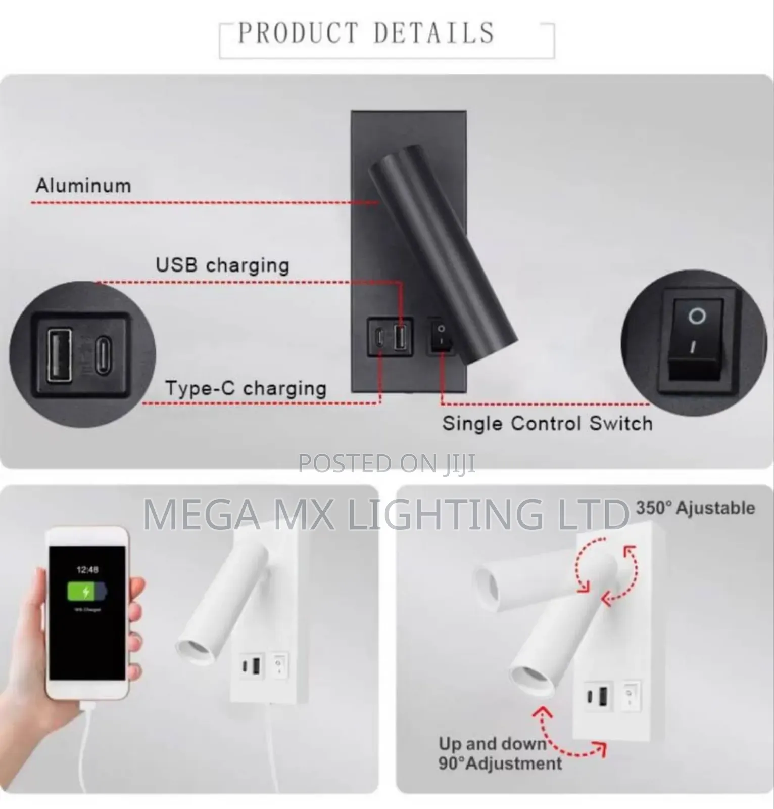 Flexible Bedside Wall Lamp Light With Usb Port