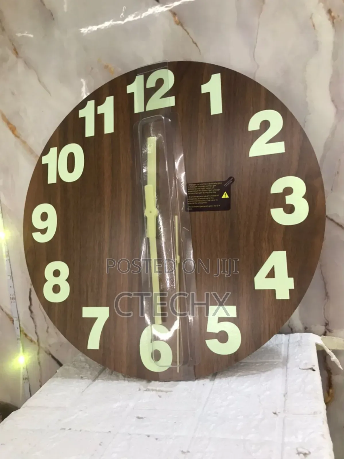 Plumeet Night Light Wall Clock, 16 Inch Wooden Glow in the Dark Clock