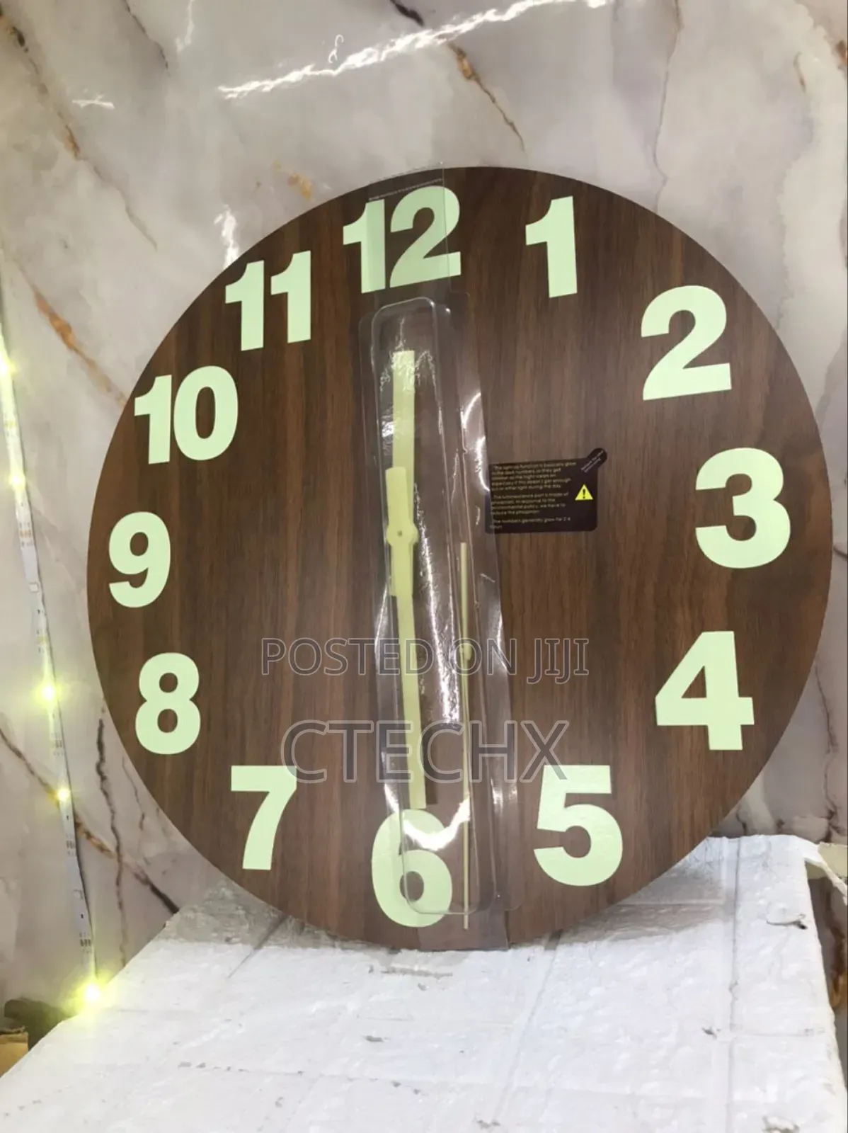 Plumeet Night Light Wall Clock, 16 Inch Wooden Glow in the Dark Clock