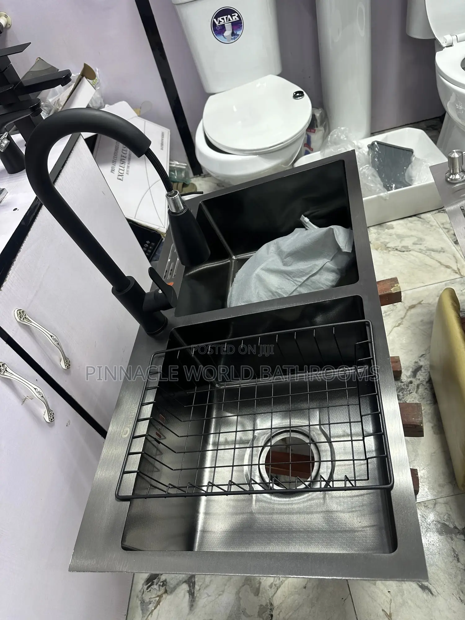 England Black Double Kitchen Sink With Mixer Tap 001