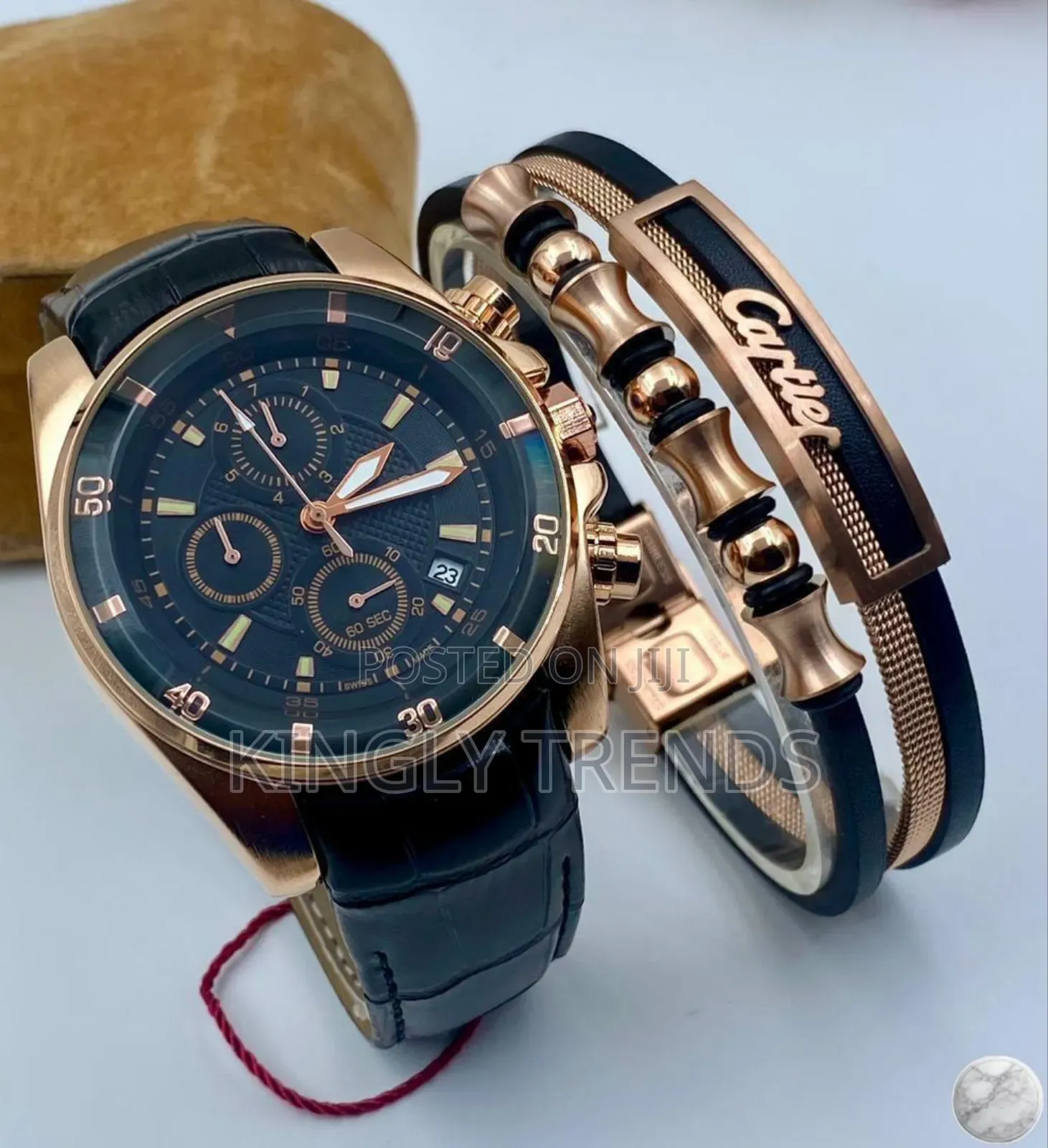 Quality Cartier Chronograph Leather Wristwatch