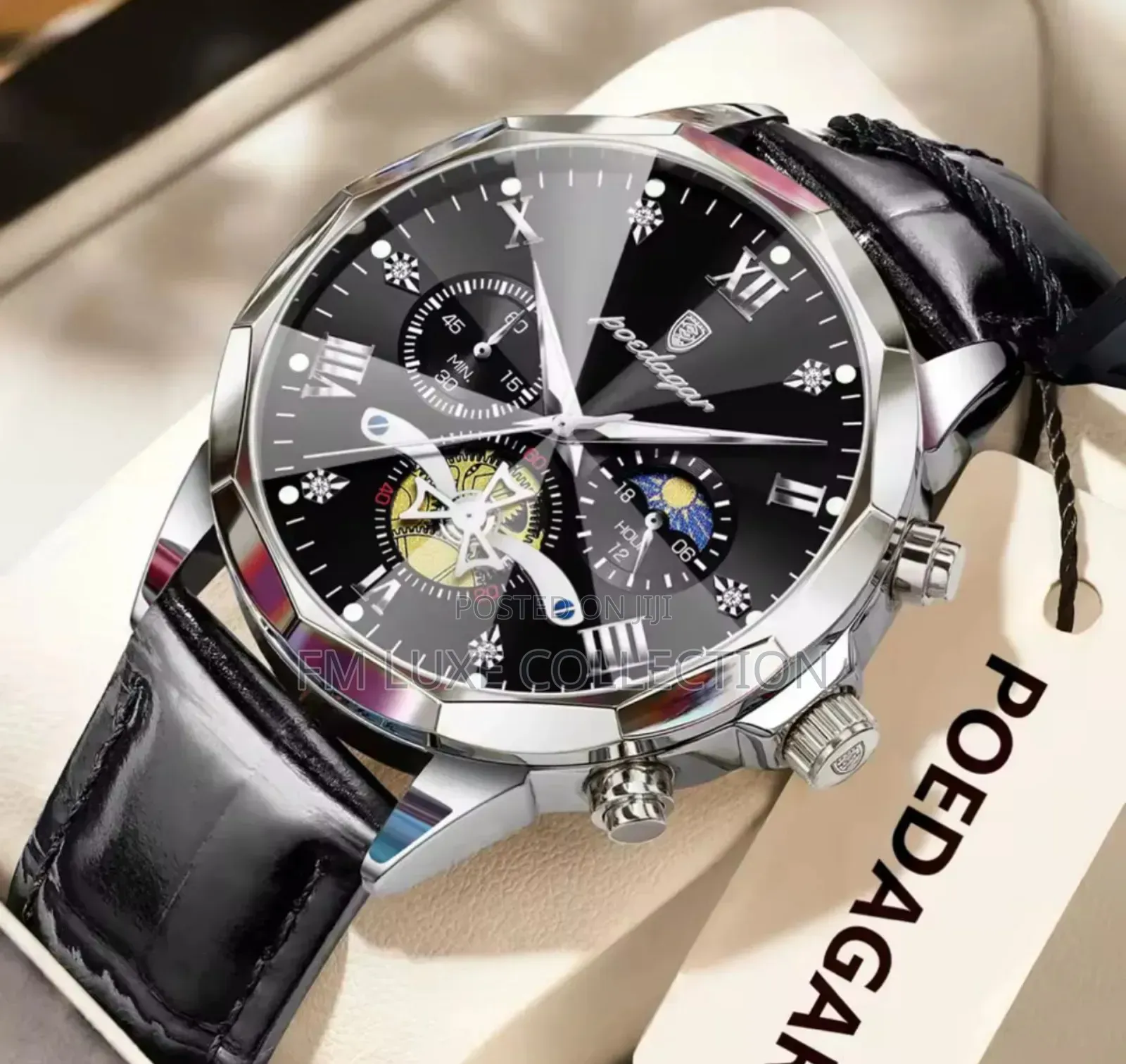 Luxury Poedagar Active Chronograph Leather Wristwatch