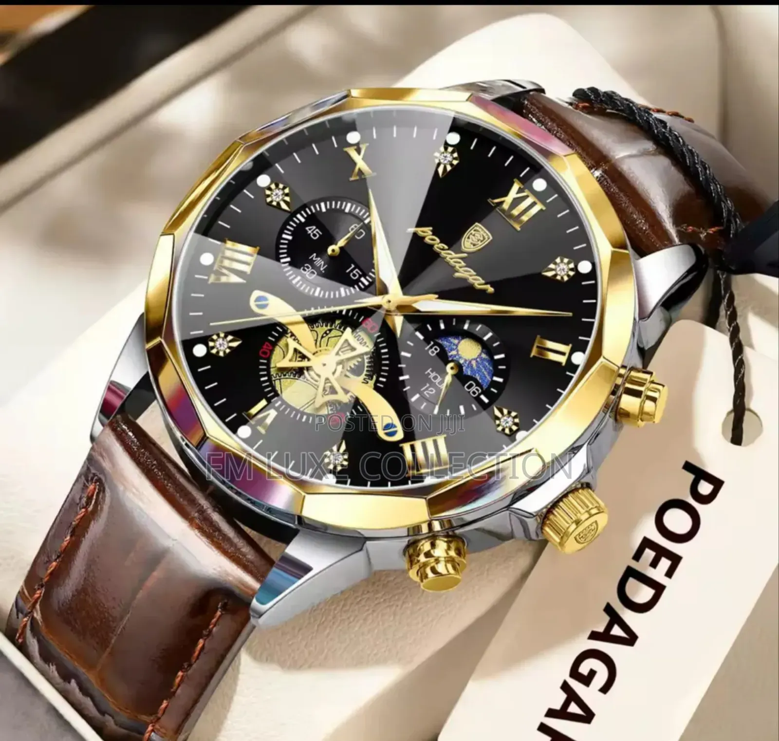 Luxury Poedagar Active Chronograph Leather Wristwatch