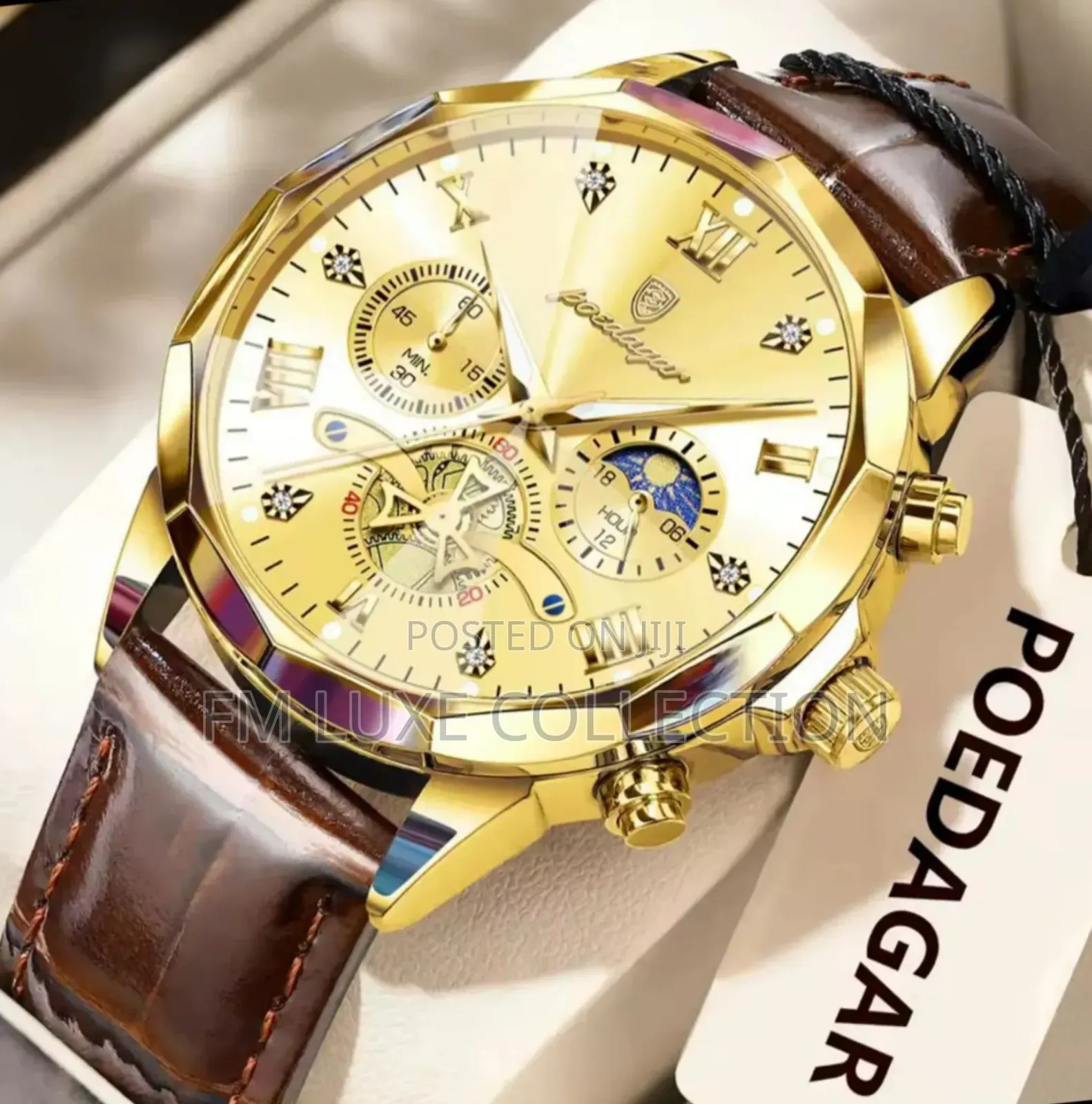 Luxury Poedagar Active Chronograph Leather Wristwatch