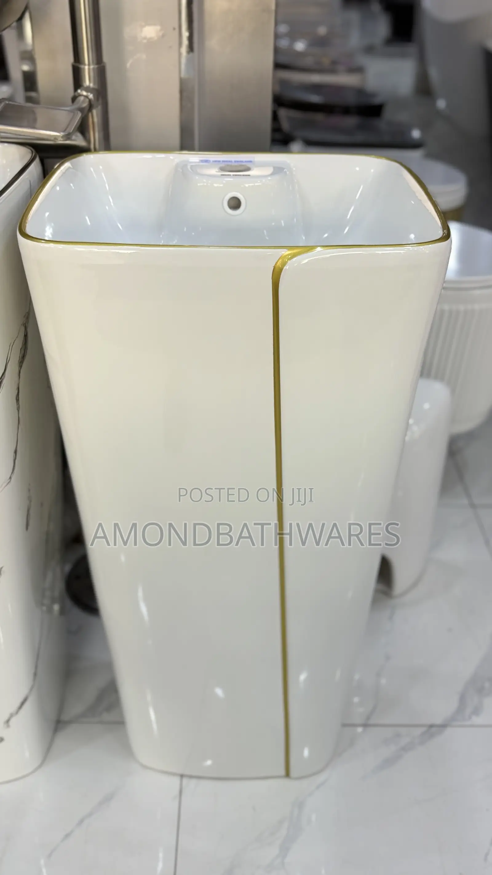 White and Gold Stripe Free Standing Basin