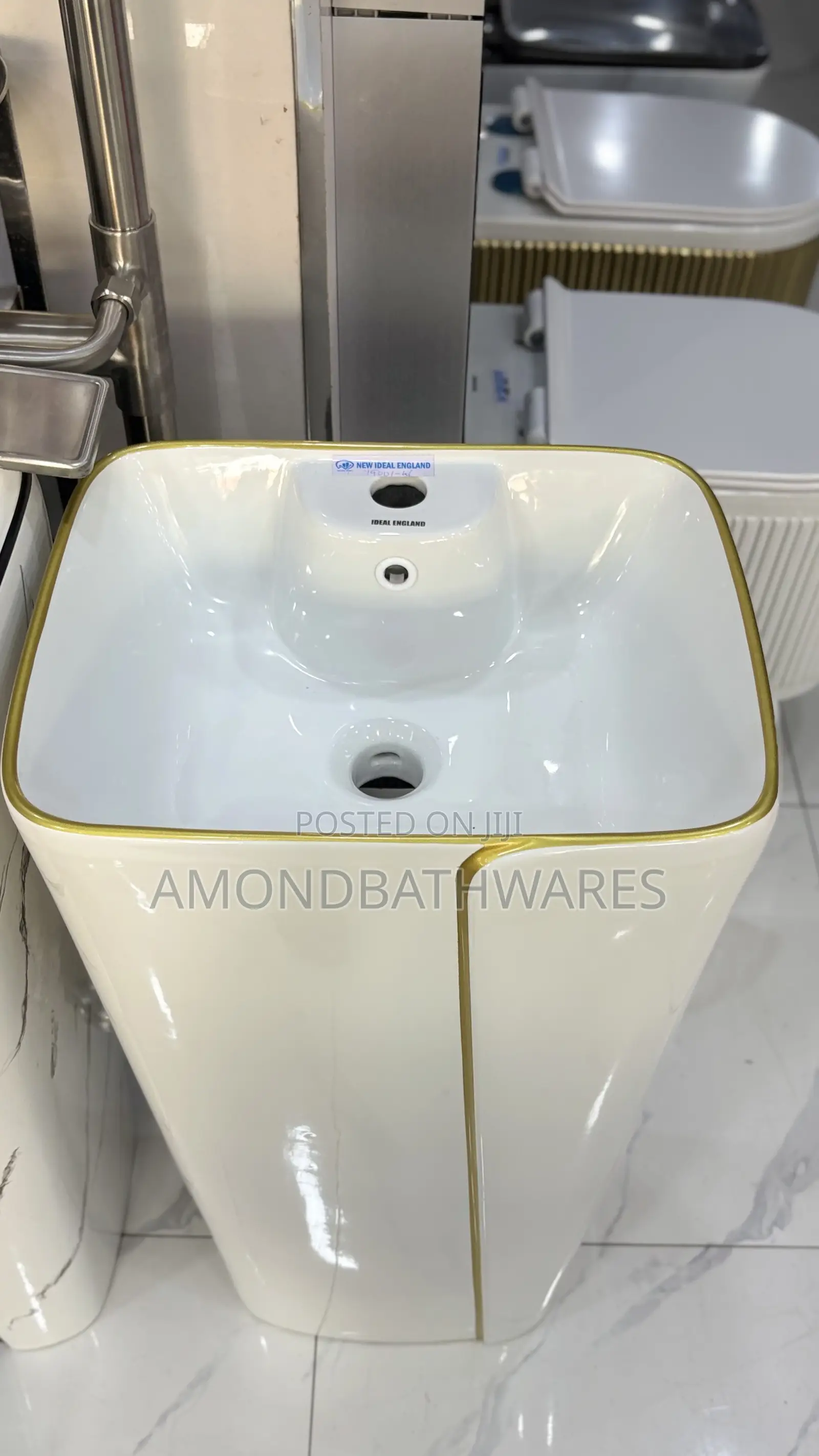 White and Gold Stripe Free Standing Basin