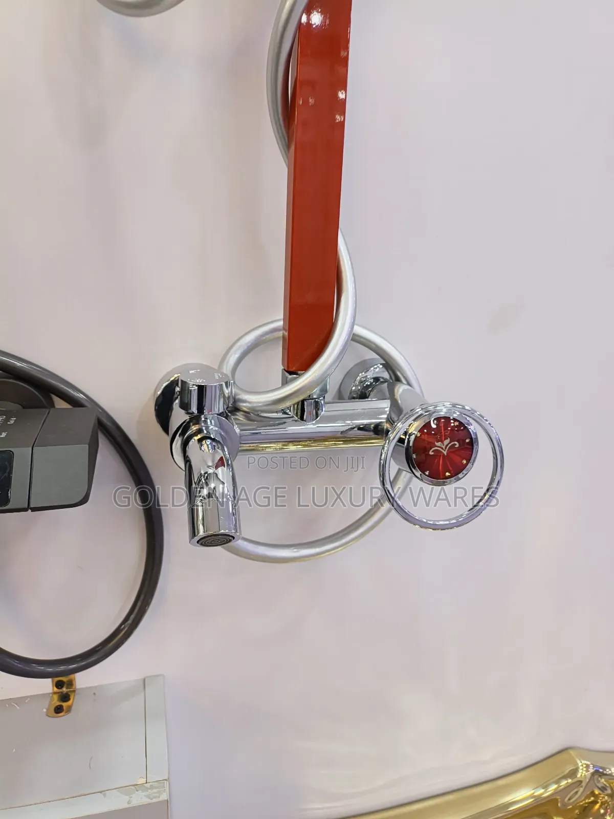 Red and Silver Stainless Steel Standing Shower