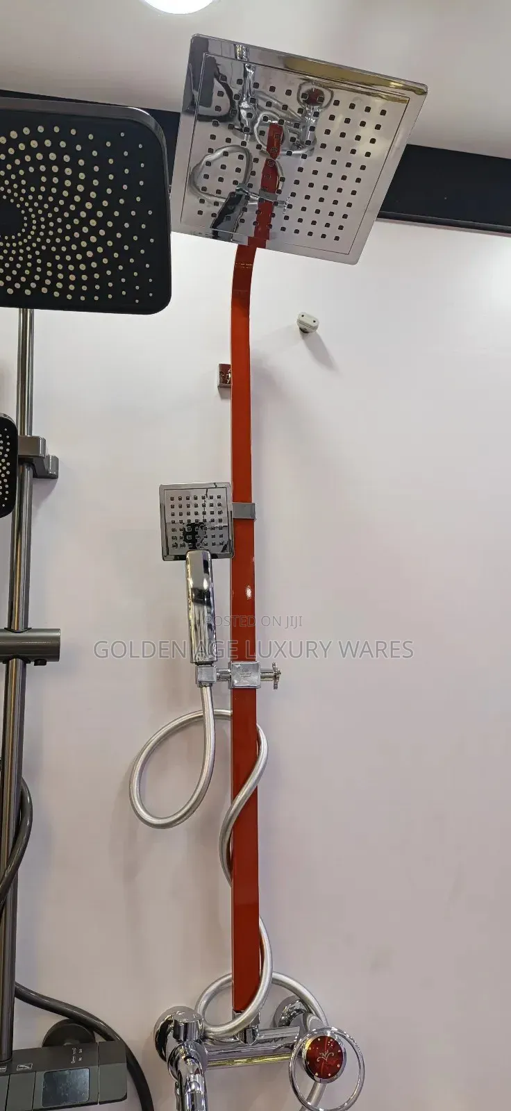 Red and Silver Stainless Steel Standing Shower