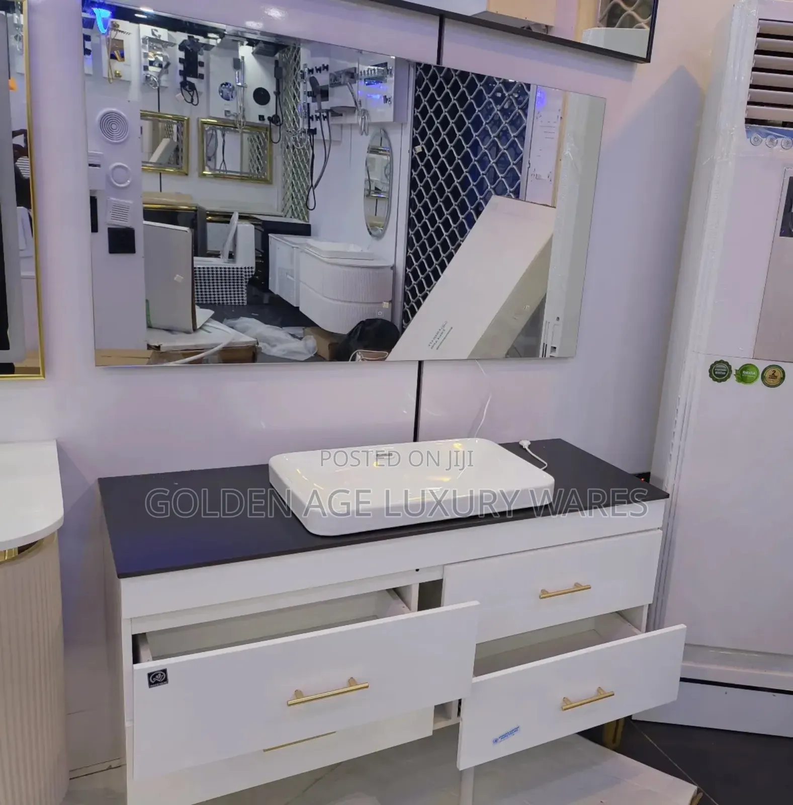 Black and White Cabinet With Led Mirror
