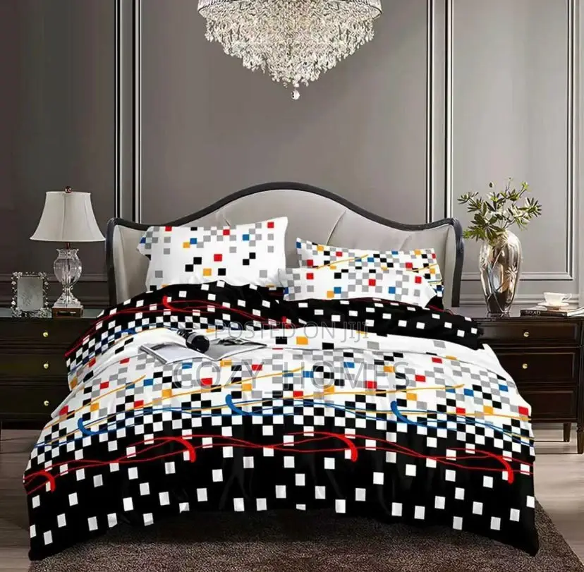 White Abstract Bedding – Bedsheet With Duvet Set and Pillowcases (6x6)