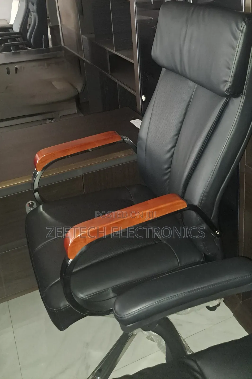 High-Back Black Leather Executive Office Chair