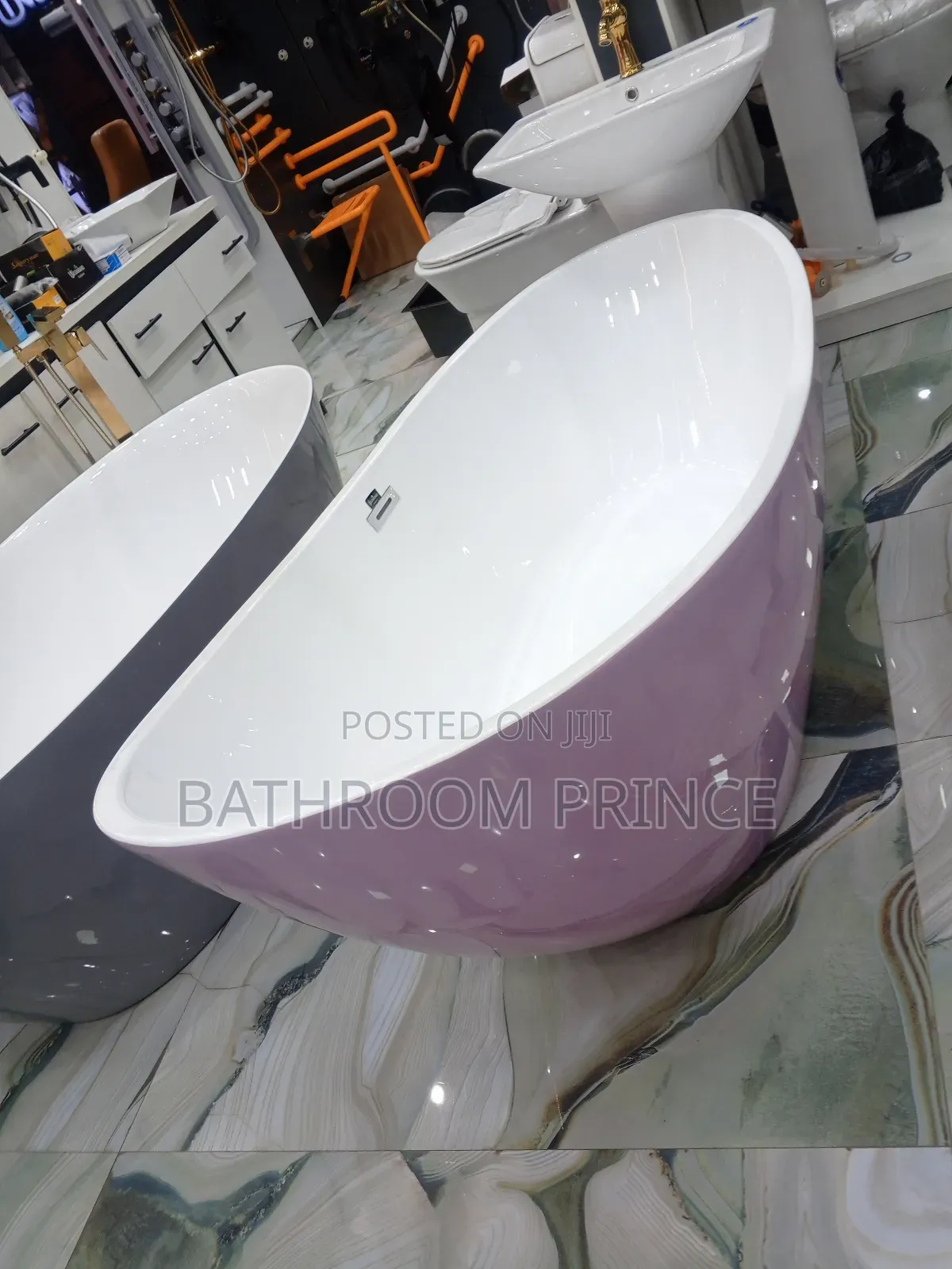 Glossy White and Pink Acrylic Bathtub