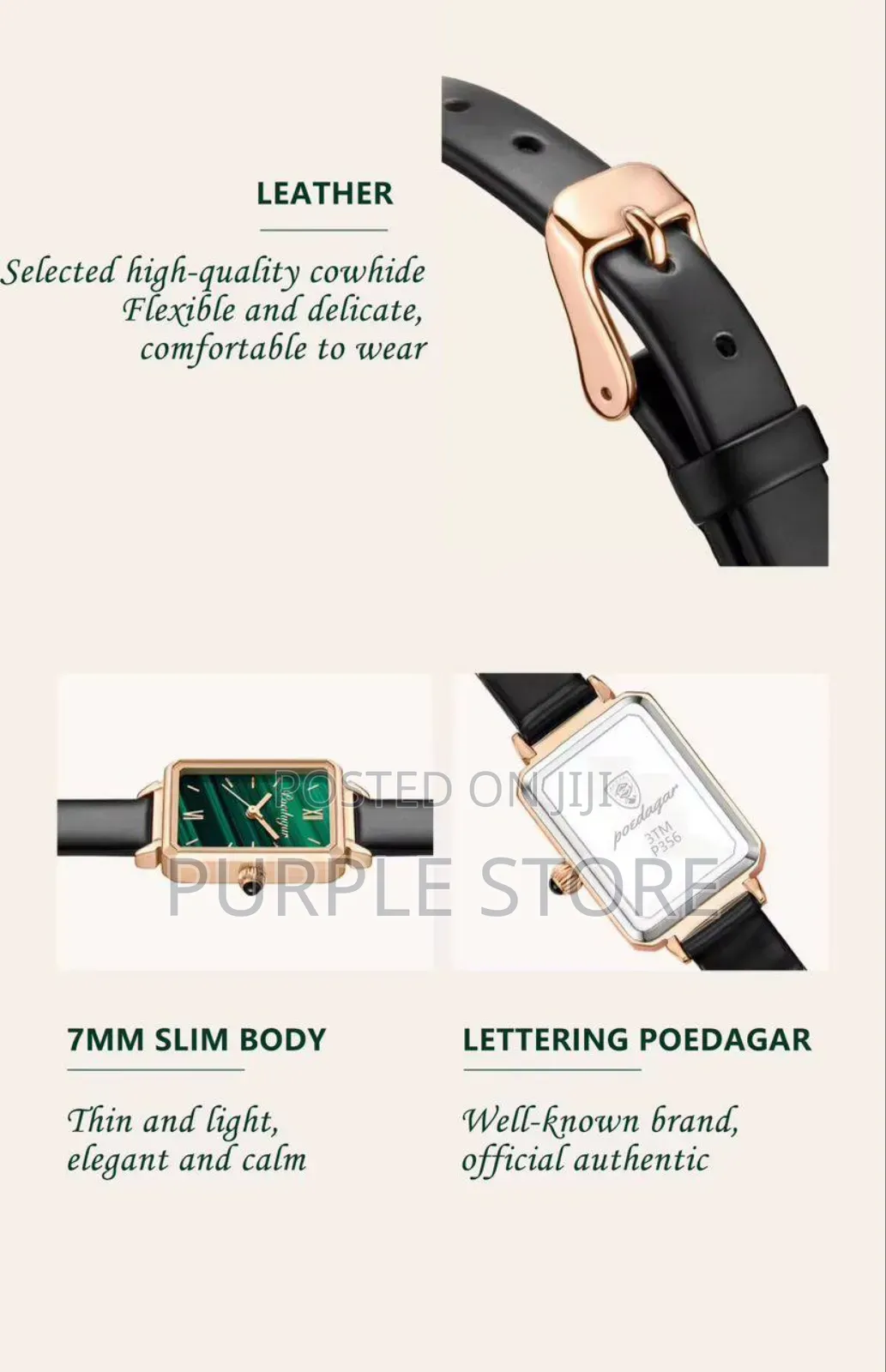 Slim Black-Leather Poedagar-Watches
