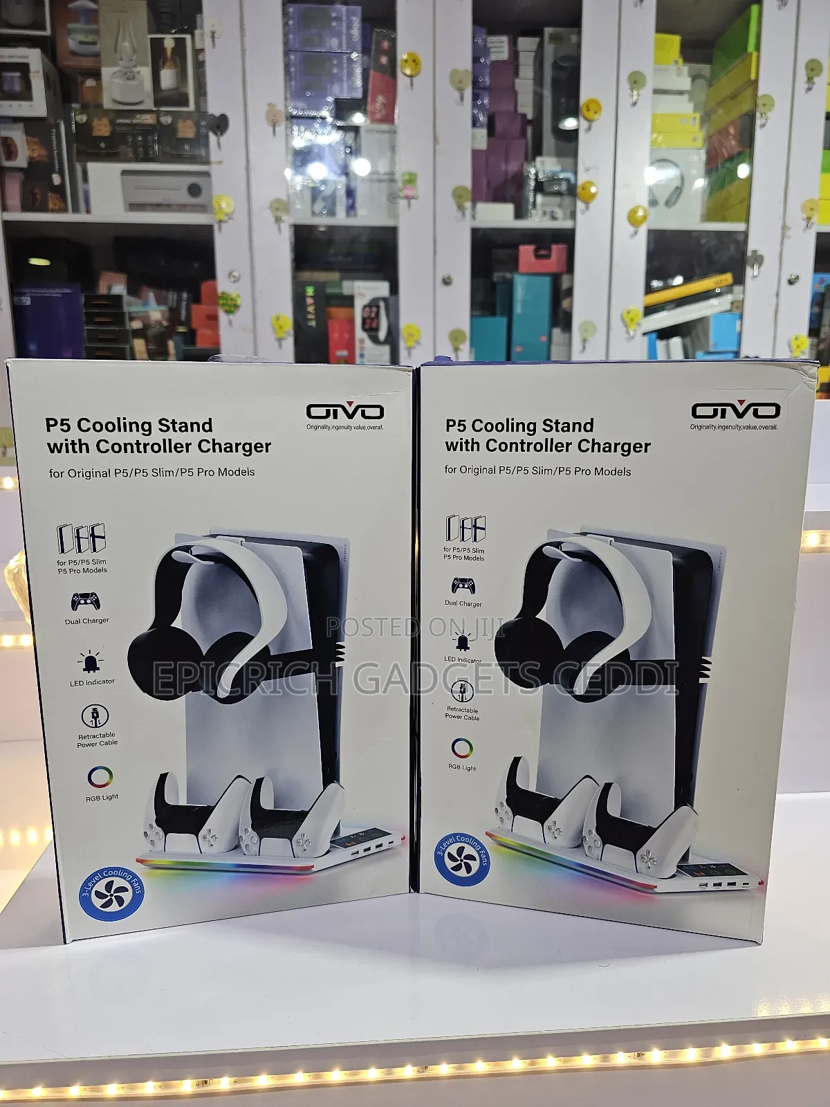 Ps5 Cooling Stand Dual Charger RGB Led 3-Level Fans Retractable Cable
