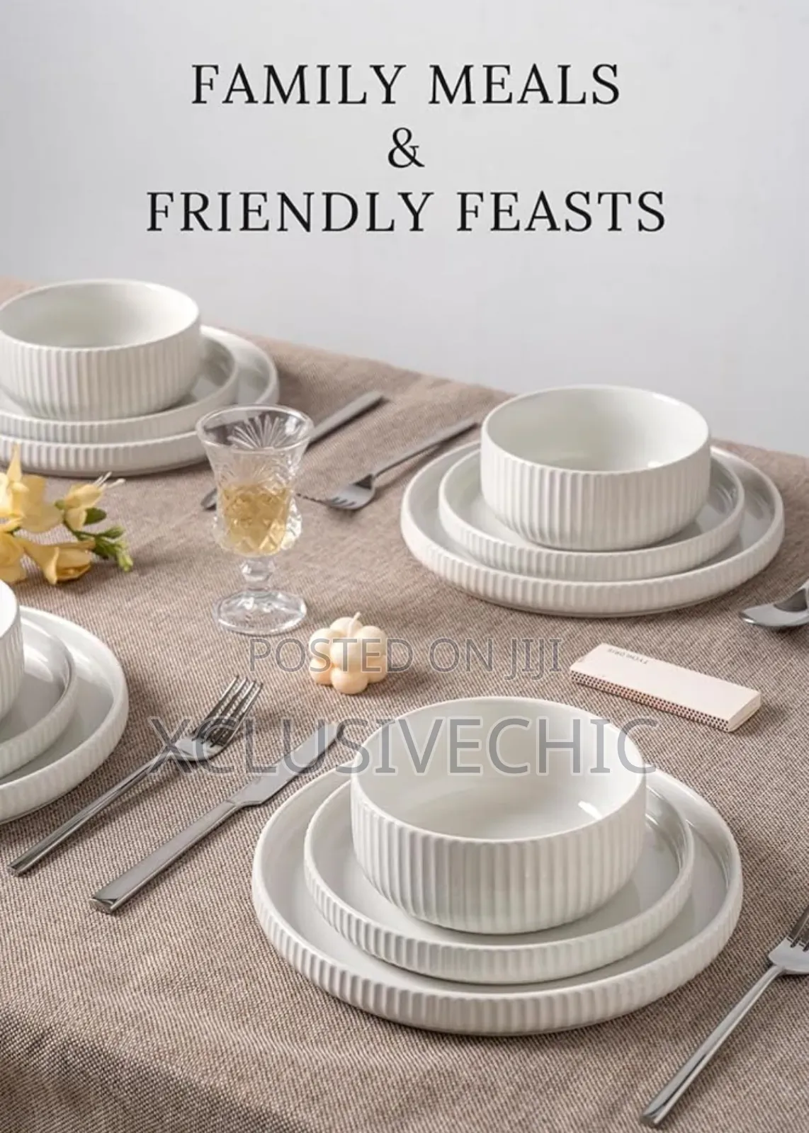 16pcs Ribbed Texture Ceramic Breakable Dinner Set - Different Colours